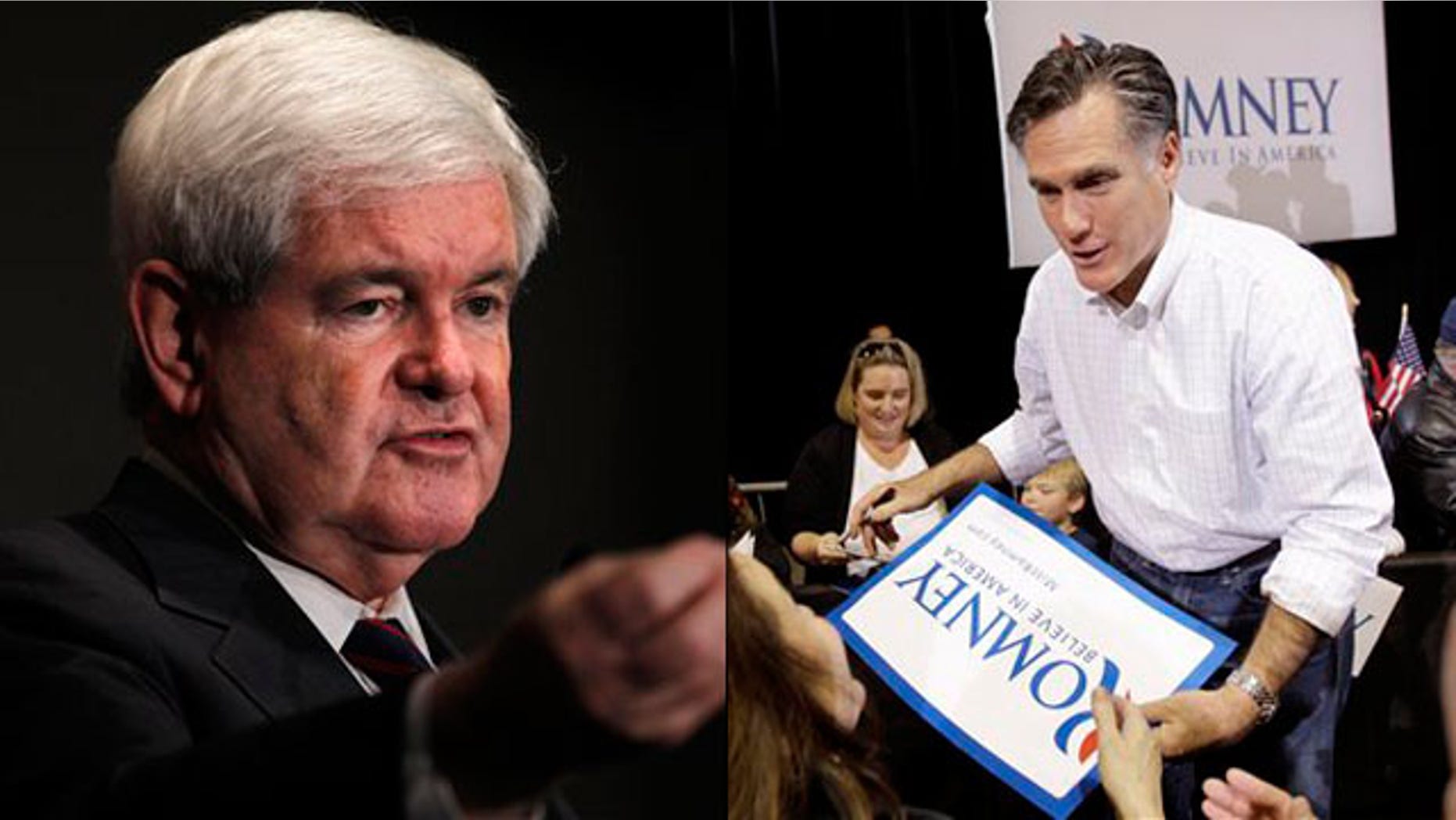 Jan. 20, 2012: Shown here are Newt Gingrich, left, and Mitt Romney in South Carolina.
