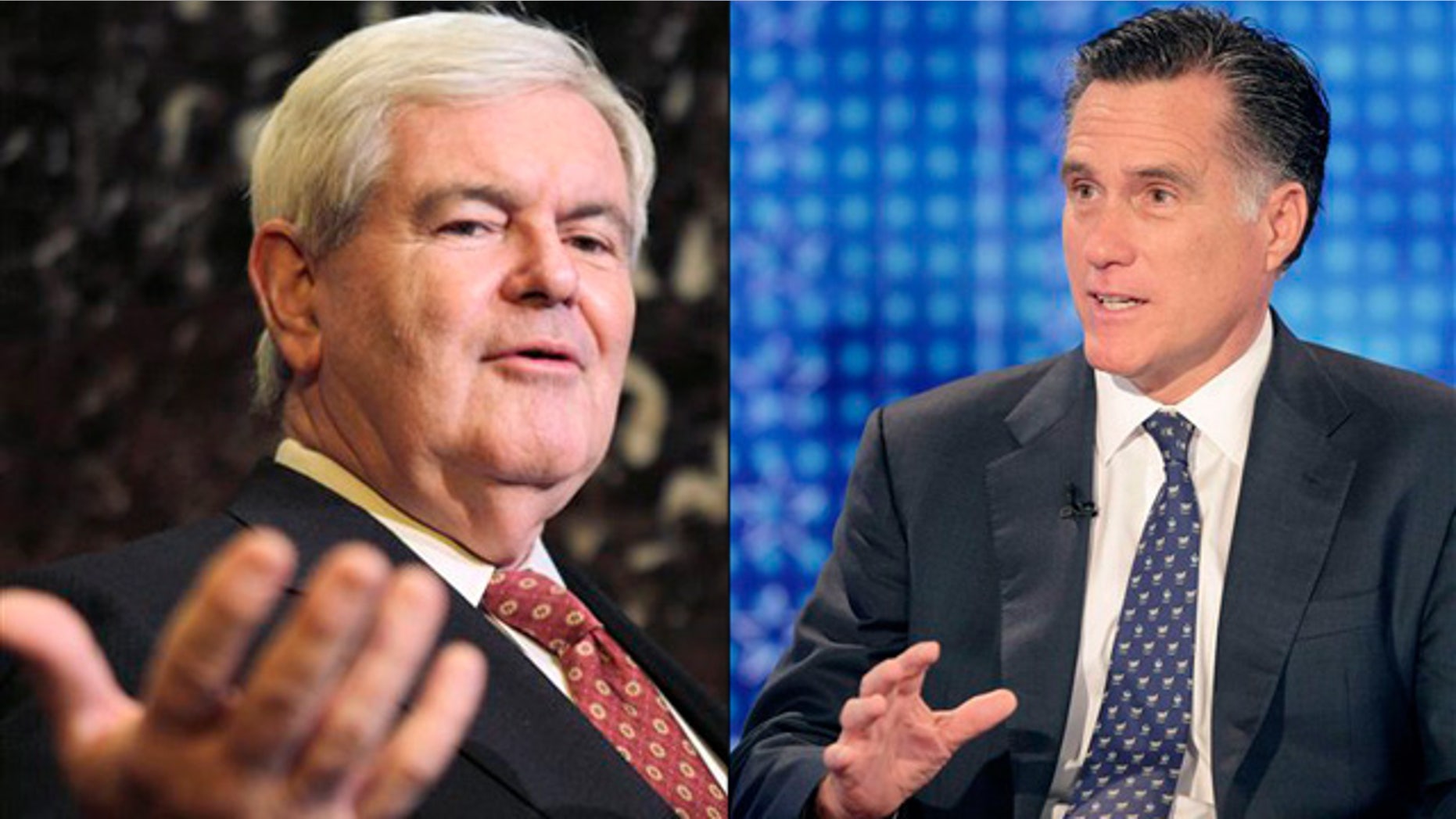 Shown here are former House Speaker Newt Gingrich, left, and former Massachusetts Gov. Mitt Romney.