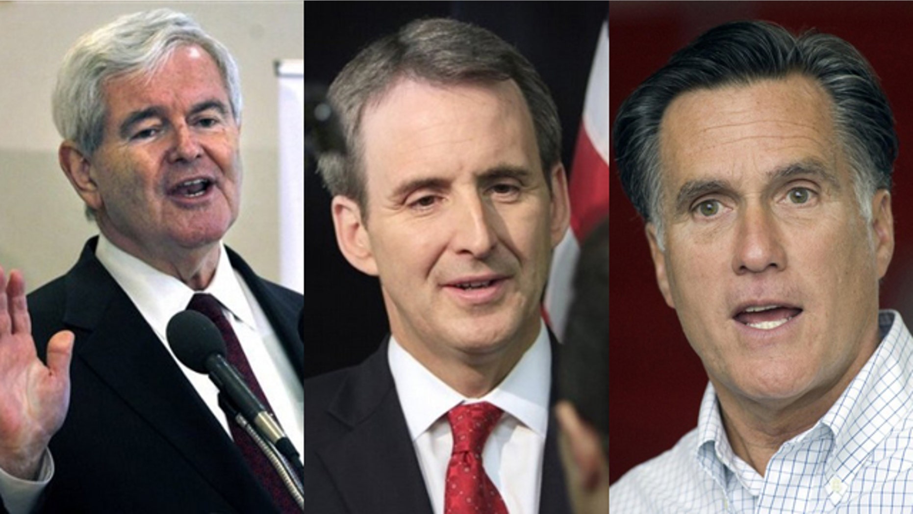Shown here are former House Speaker Newt Gingrich, left, former Minnesota Gov. Tim Pawlenty, center, and former Massachusetts Gov. Mitt Romney.