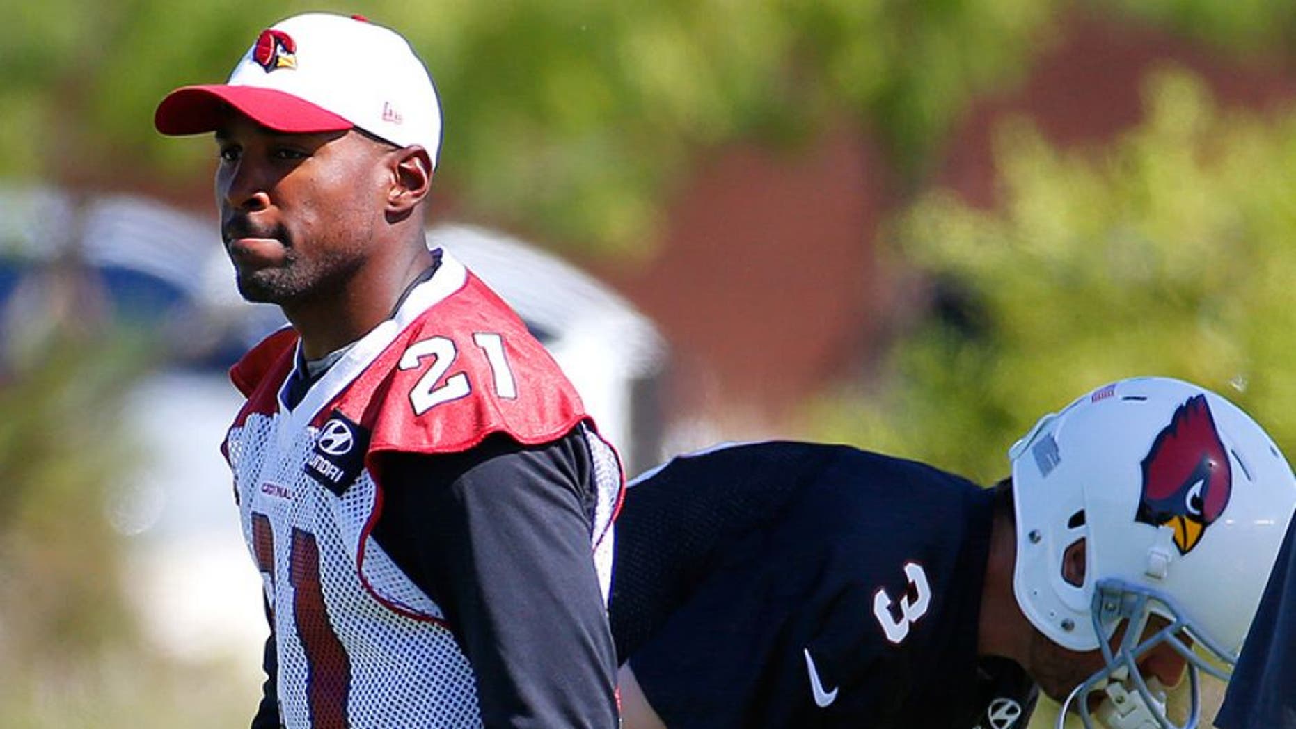 Arizona Cardinals' Patrick Peterson (21) arrives for an NFL football minicamp, Tuesday, June 7, 2016, in Tempe, Ariz. (AP Photo/Matt York)