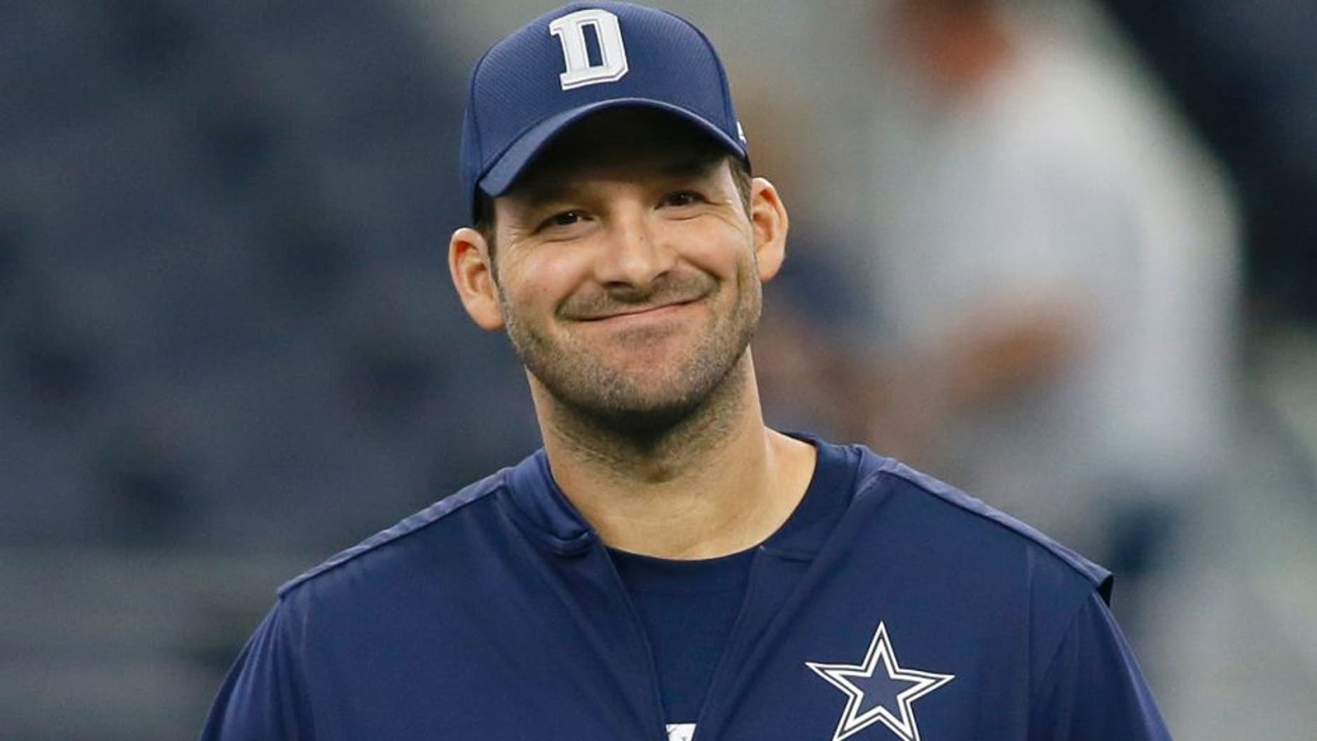 Oct 9, 2016; Arlington, TX, USA; Dallas Cowboys quarterback Tony Romo (9) looks on from the field before the game against the Cincinnati Bengals at AT&T Stadium. Mandatory Credit: Tim Heitman-USA TODAY Sports