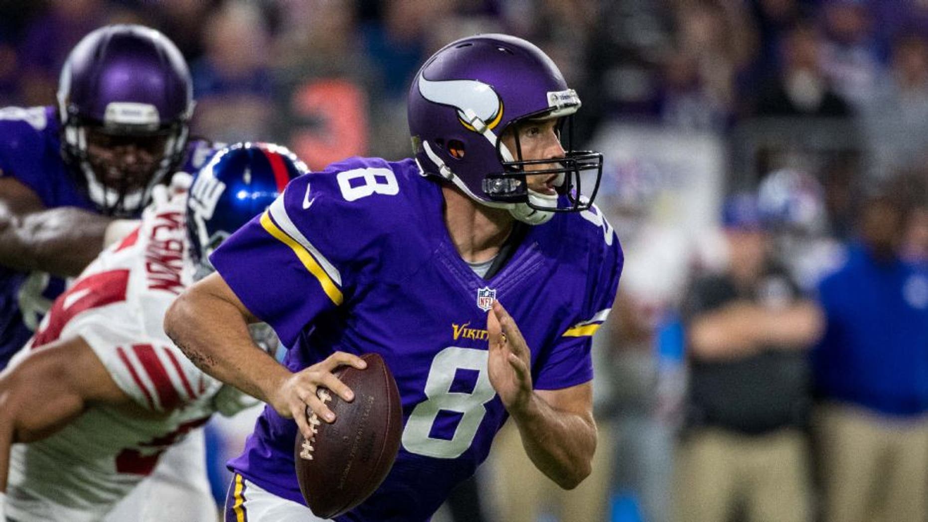 Minnesota Vikings quarterback Sam Bradford throws against the New York Giants.