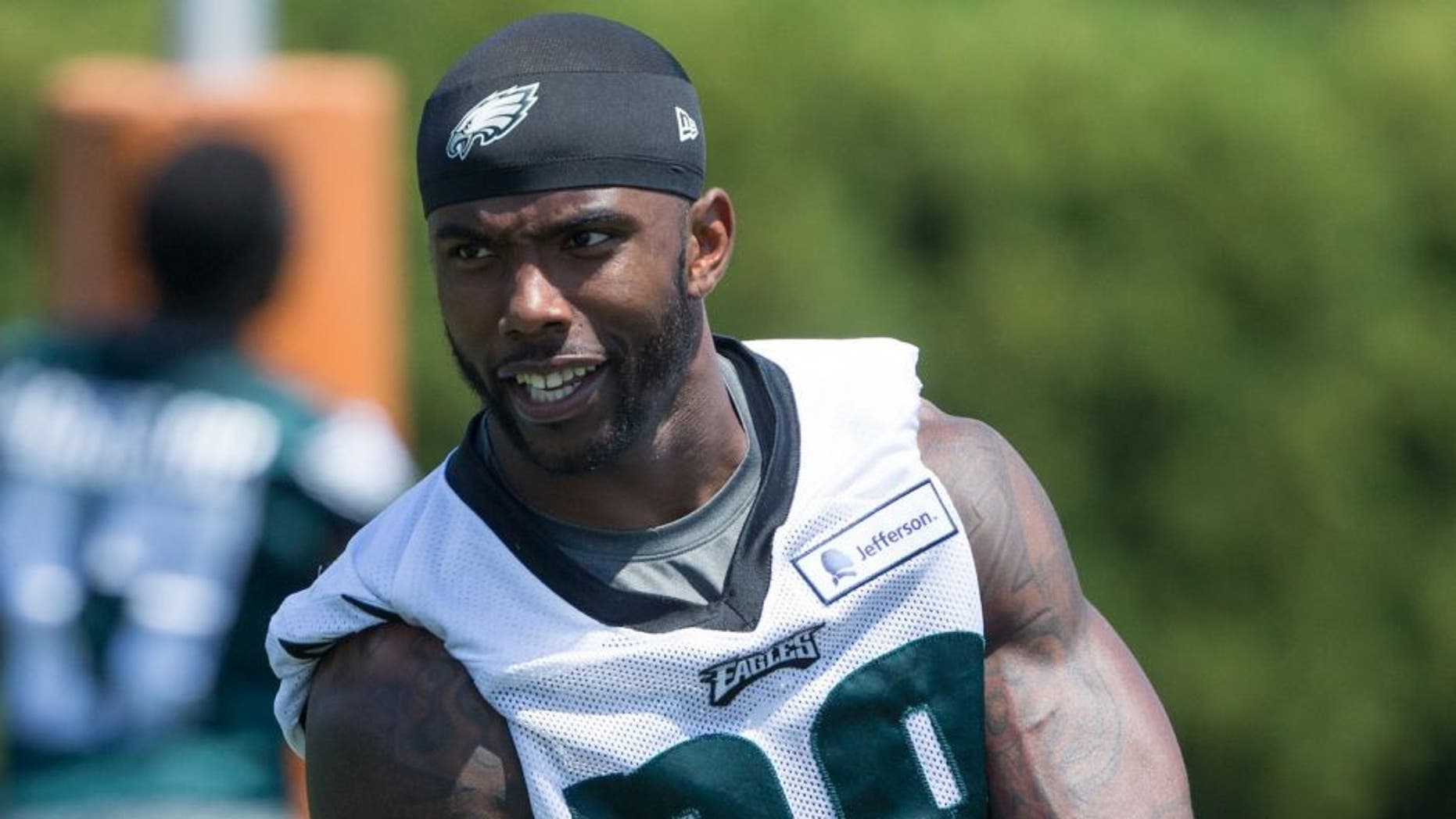 Aug 2, 2015; Philadelphia, PA, USA; Philadelphia Eagles strong safety Earl Wolff (28) during training camp at NovaCare Complex. Mandatory Credit: Bill Streicher-USA TODAY Sports