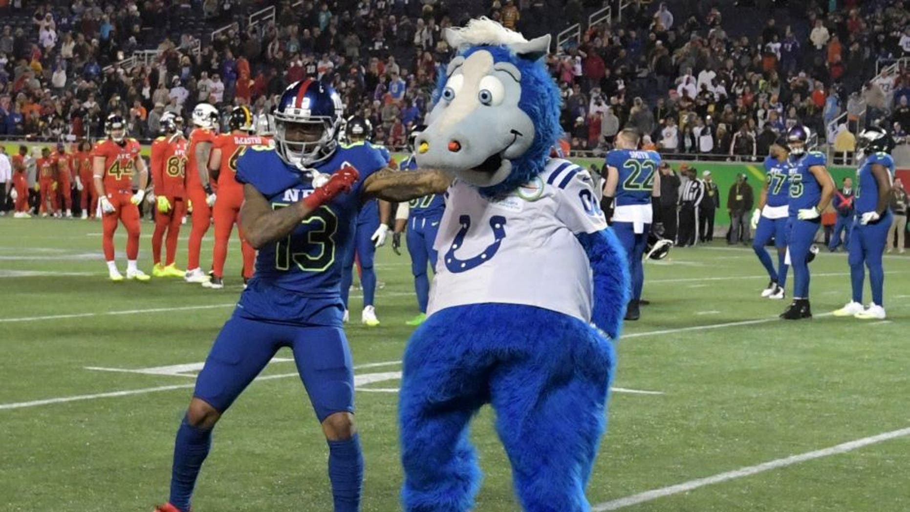 Watch Odell Beckham Jr. have a dance-off with Colts mascot in middle of the Pro Bowl ...