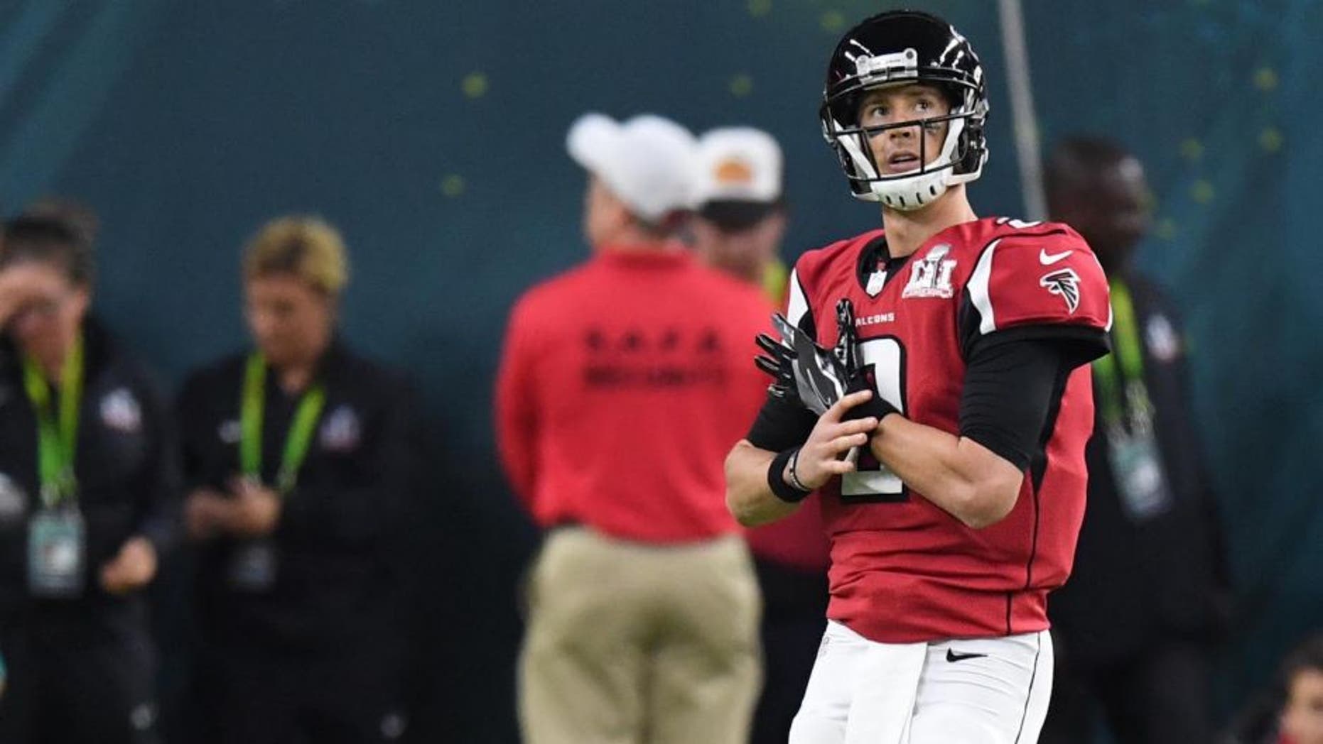 Feb 5, 2017; Houston, TX, USA; Atlanta Falcons quarterback Matt Ryan (2) looks on during the second quarter against the New England Patriots during Super Bowl LI at NRG Stadium. Mandatory Credit: Bob Donnan-USA TODAY Sports
