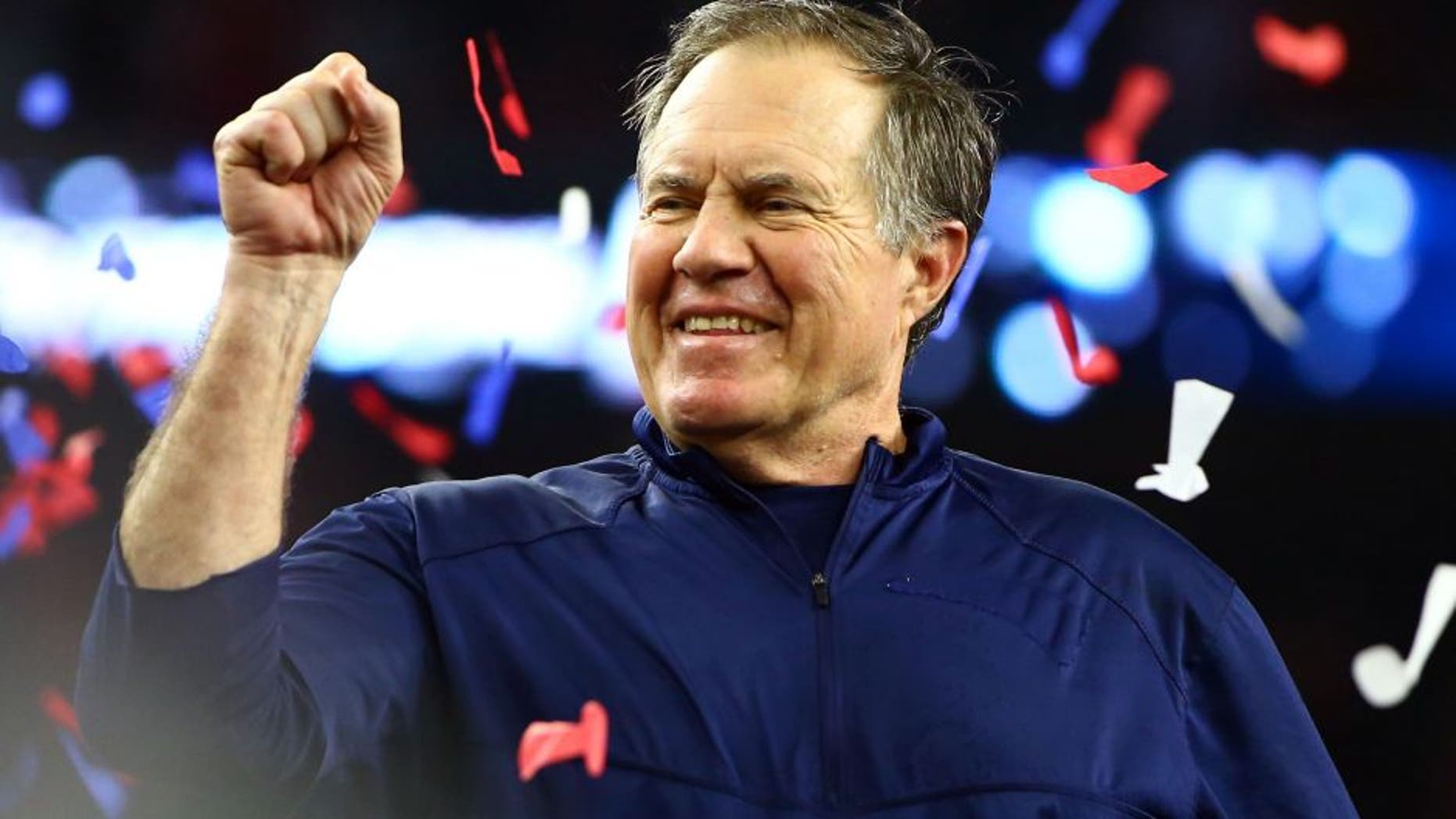 Feb 5, 2017; Houston, TX, USA; New England Patriots head coach Bill Belichick celebrates after defeating the Atlanta Falcons during Super Bowl LI at NRG Stadium. Mandatory Credit: Mark J. Rebilas-USA TODAY Sports