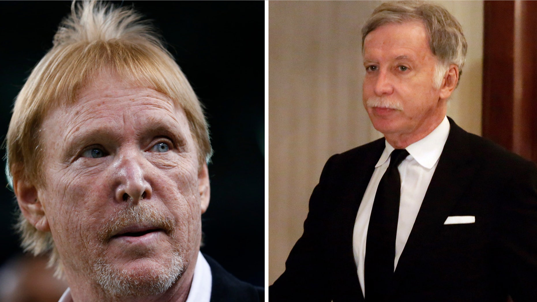 These photos show Oakland Raiders owner Mark Davis, left, and St. Louis Rams owner Stan Kroenke. Both teams, as well as the San Diego Charges, filed to relocate to Los Angeles Monday, Jan. 4, 2016. (AP)