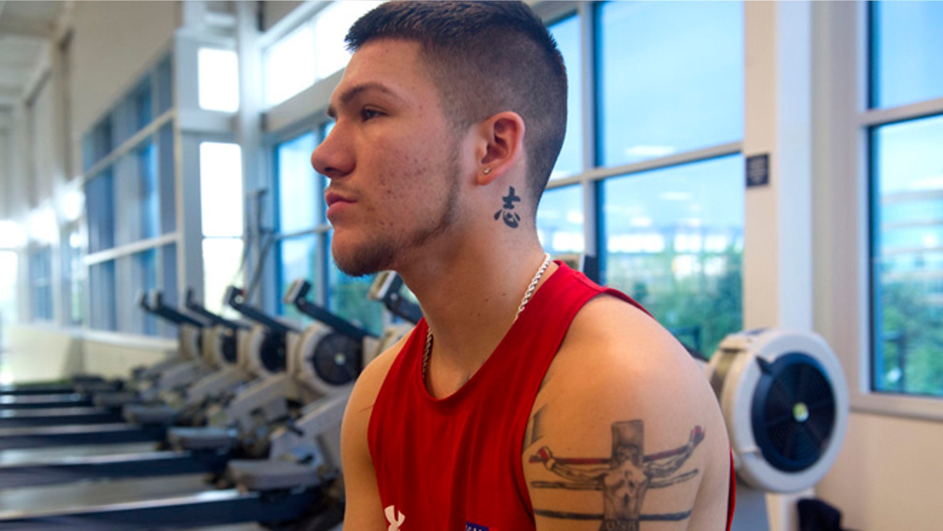 Team USA boxer, Nico Hernandez, rests after finishing his workout at the Ted Stevens Sports Services Center, part of the US Olympic Training Center in Colorado Springs, Colorado, May 25, 2016.US athletes were training in preparation for the upcoming Olympics in Rio de Janeiro, Brazil. / AFP / Jason Connolly (Photo credit should read JASON CONNOLLY/AFP/Getty Images)