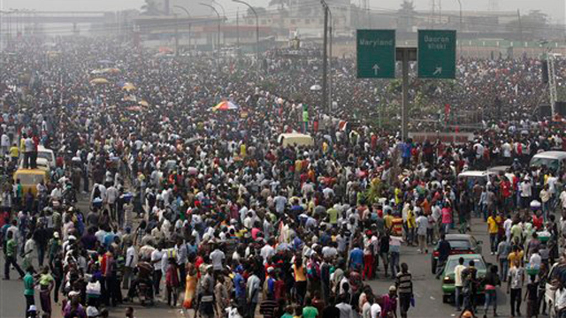 Jan 13, 2012: General view of the protesters on day five of the nationwide strike following the removal of a fuel subsidy by the government in Lagos, Nigeria.