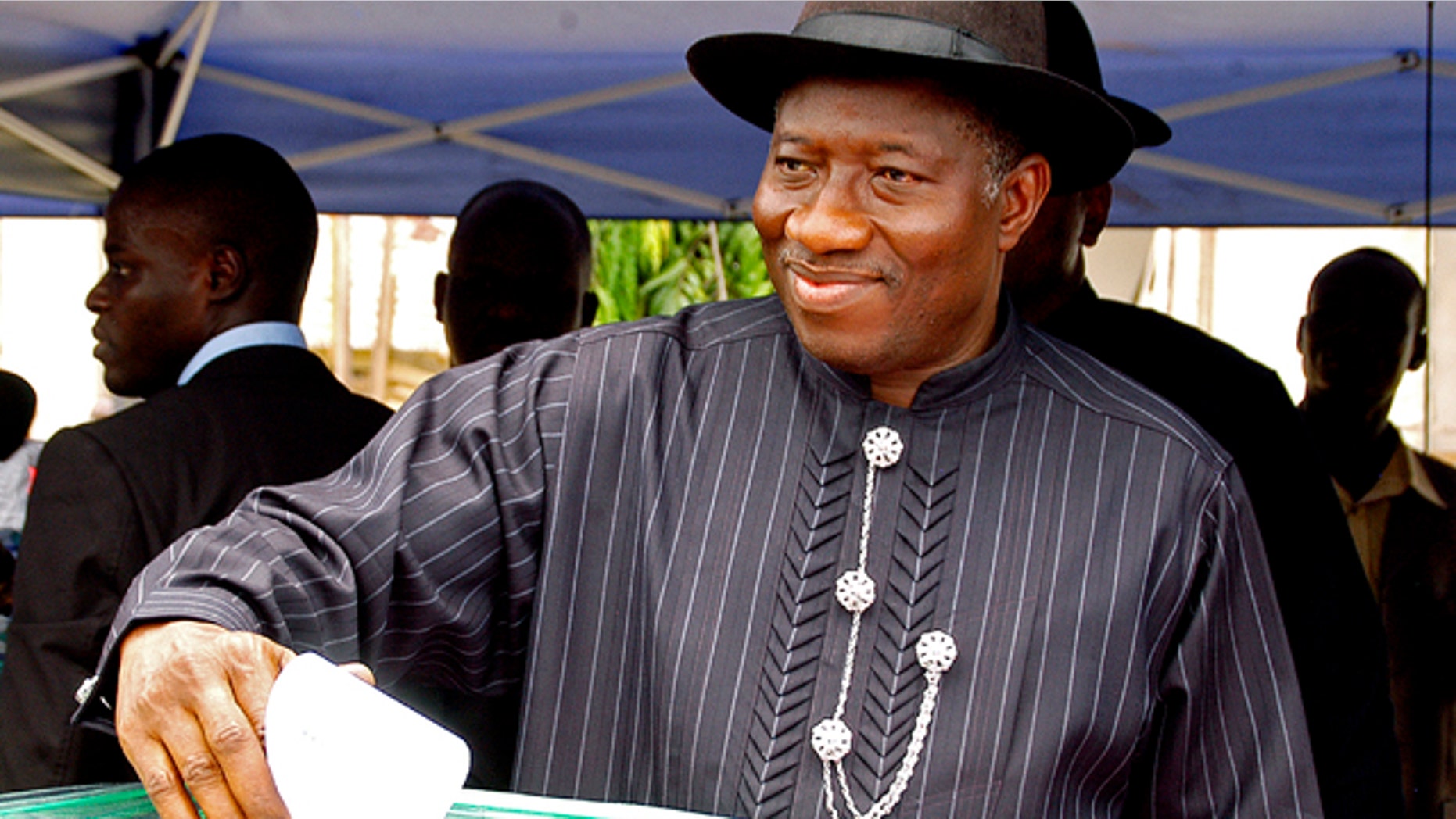 April 16: Nigerian incumbent President Goodluck Jonathan cast his ballot in Otuoke, Nigeria, Saturday. Nigerians chose their president in an election Saturday many hoped would show how Africa's most populous nation could hold a credible vote without the violence and rigging that marred previous ones, though children cast ballots and party officials helped others press their inked fingers to paper. (AP)