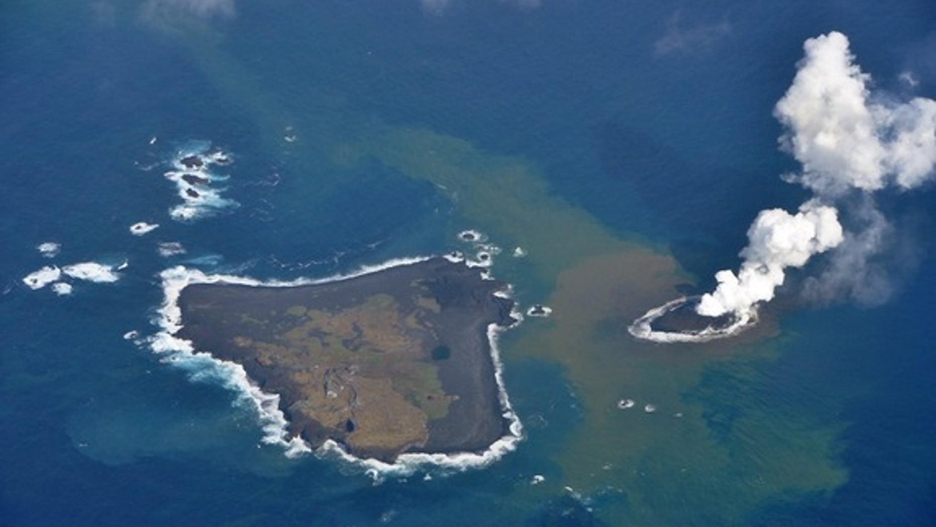 A new volcanic island, called Nishino-shima, emerged from the ocean on Nov. 20, 2013.