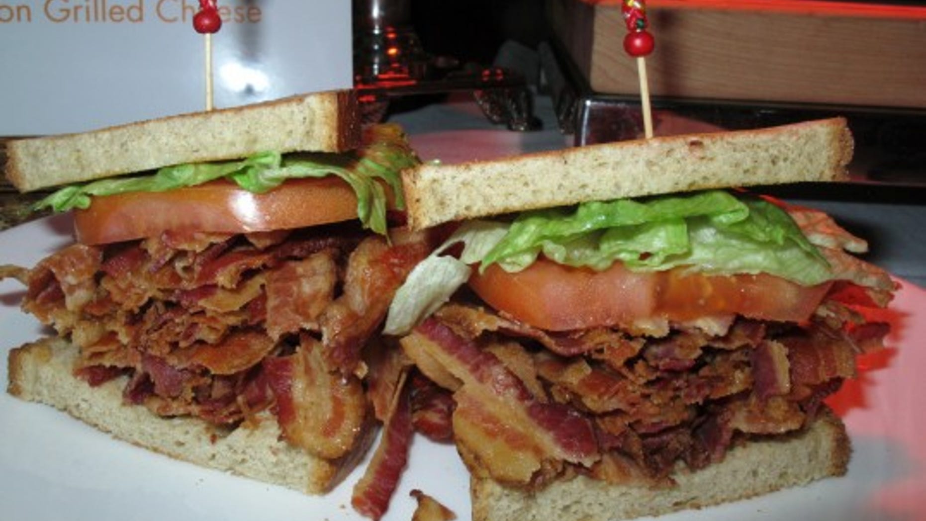 A bacon-lettuce-and-tomato sandwich made with an entire pound of bacon.