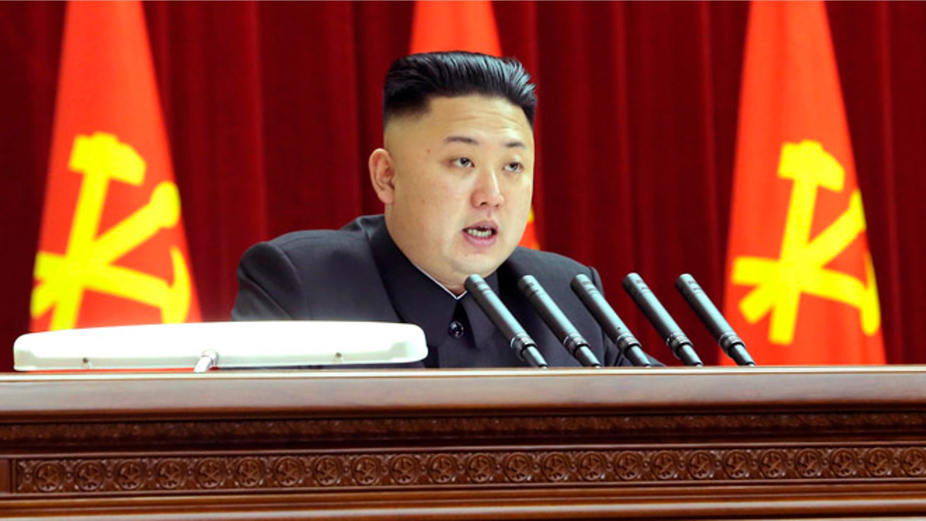 Mar. 31, 2013: North Korean leader Kim Jong-un presides over a plenary meeting of the Central Committee of the Workers' Party of Korea in Pyongyang.