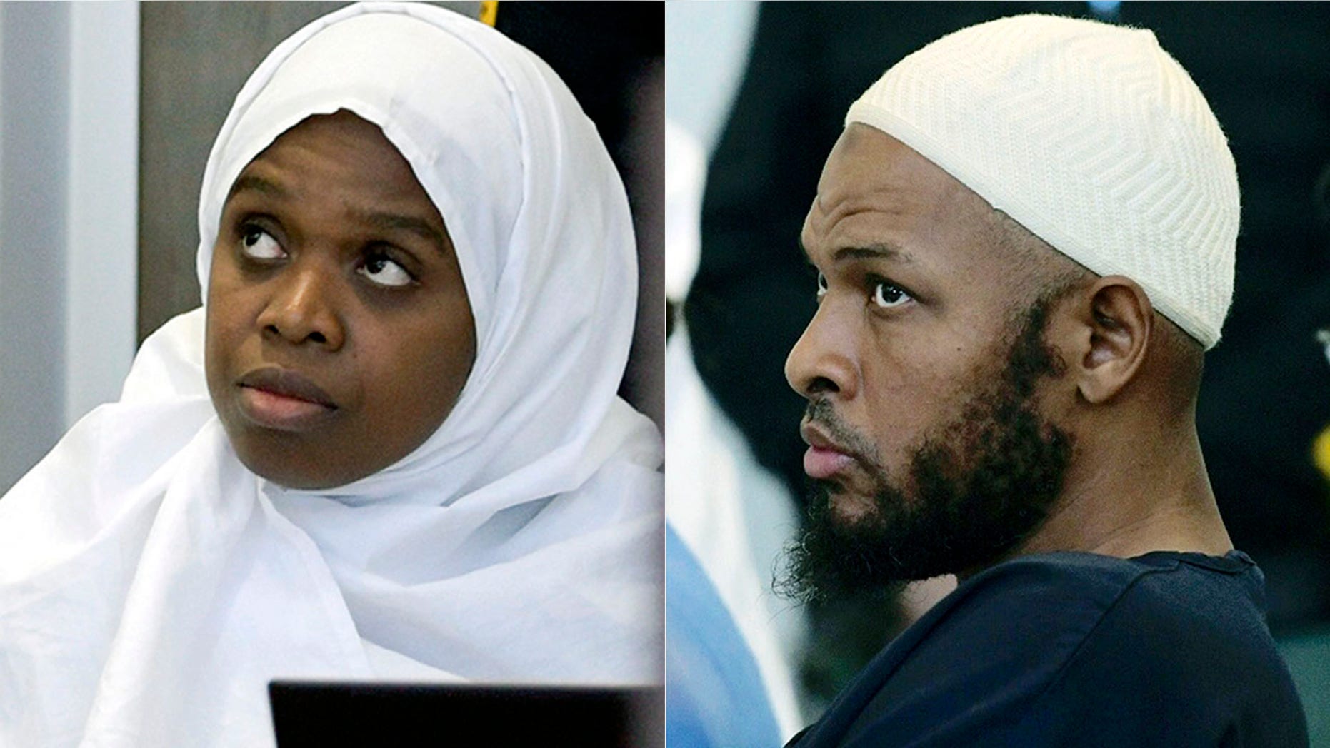 Jany Leveille, left, and Siraj Ibn Wahhaj , listening during a detention hearing in a Taos, N.M. court earlier this month.