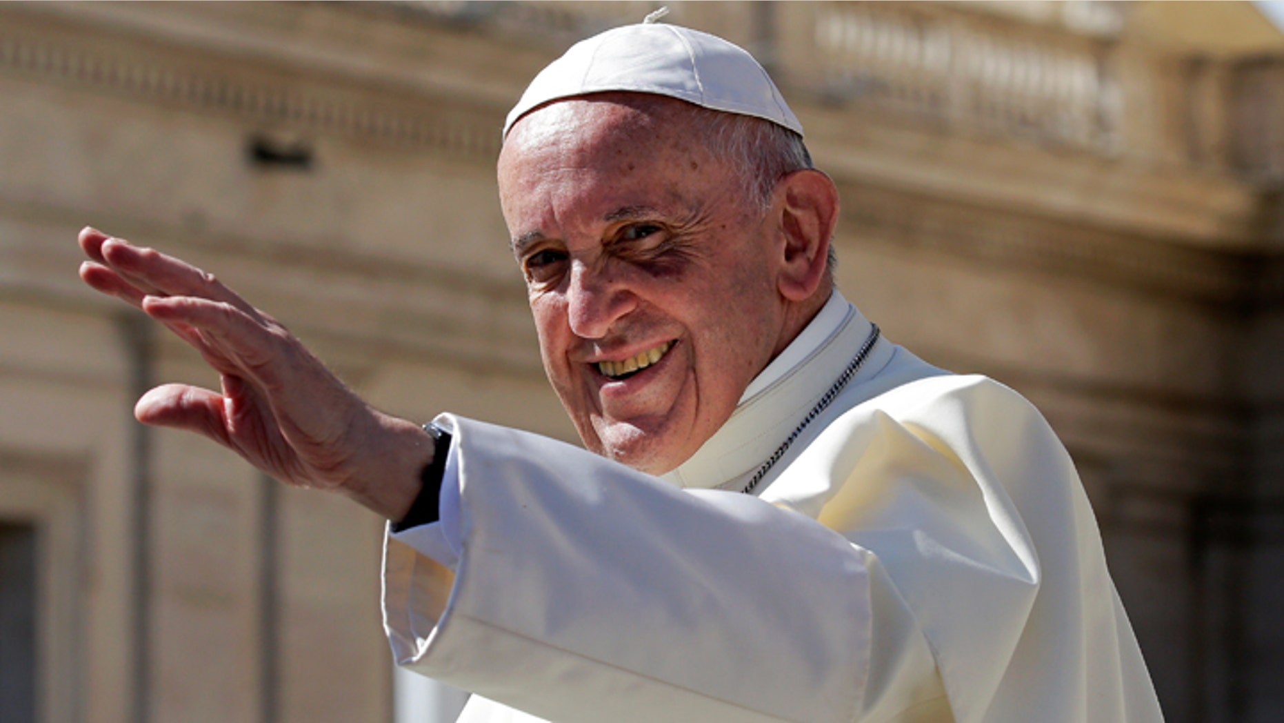 Politics, rather than promoting dialogue, is becoming instead "a forum for clashes between opposing forces," Pope Francis says. The pontiff is shown waving in Saint Peter's Square at the Vatican, Sept. 20, 2017.