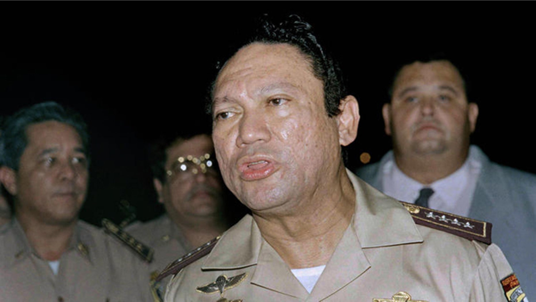 This 1989 photo shows Panama military dictator Manuel Noriega speaking to the media (AP)