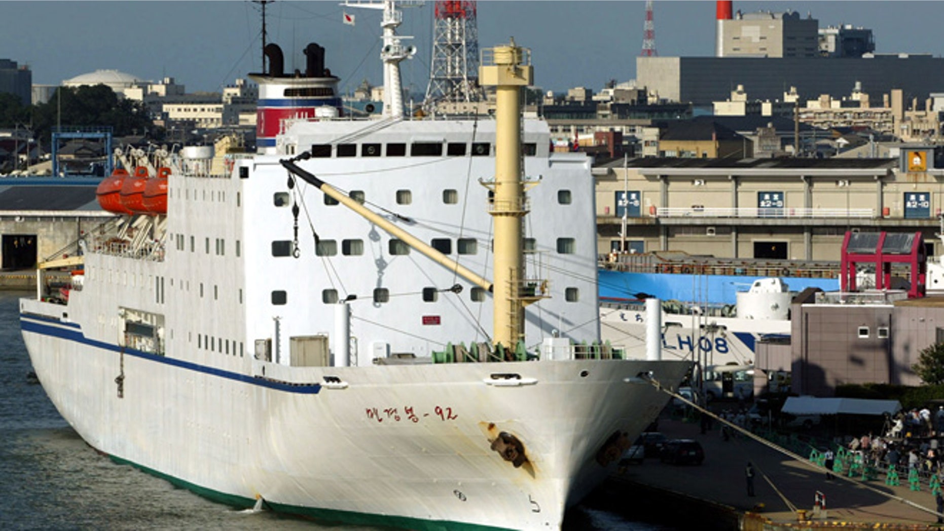 Sept. 4, 2003: North Korean ferry Mangyongbong-92 is at anchor in Niigata, northern Japan.