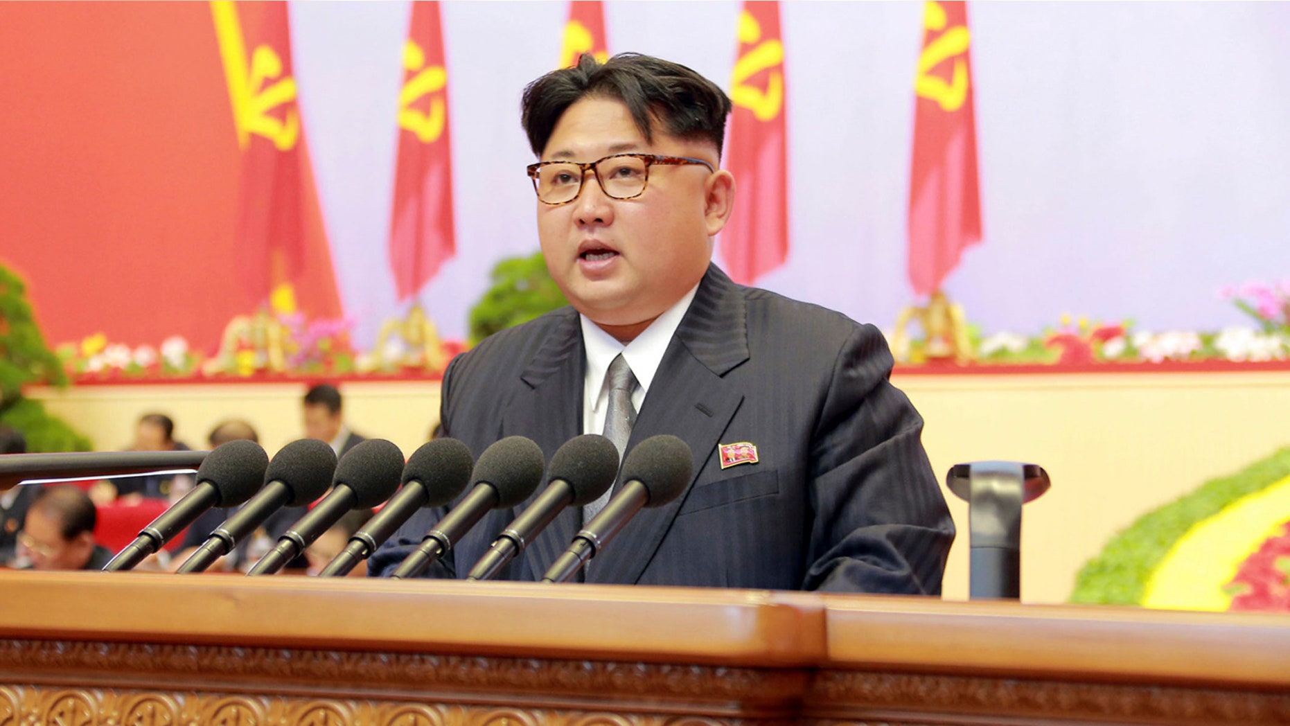 In this May 8, 2016, photo taken and distributed by the North Korean government, North Korean leader Kim Jong Un speaks during the party congress in Pyongyang, North Korea. (Korean Central News Agency/Korea News Service via AP) JAPAN OUT UNTIL 14 DAYS AFTER THE DAY OF TRANSMISSION (KCNA via KNS)