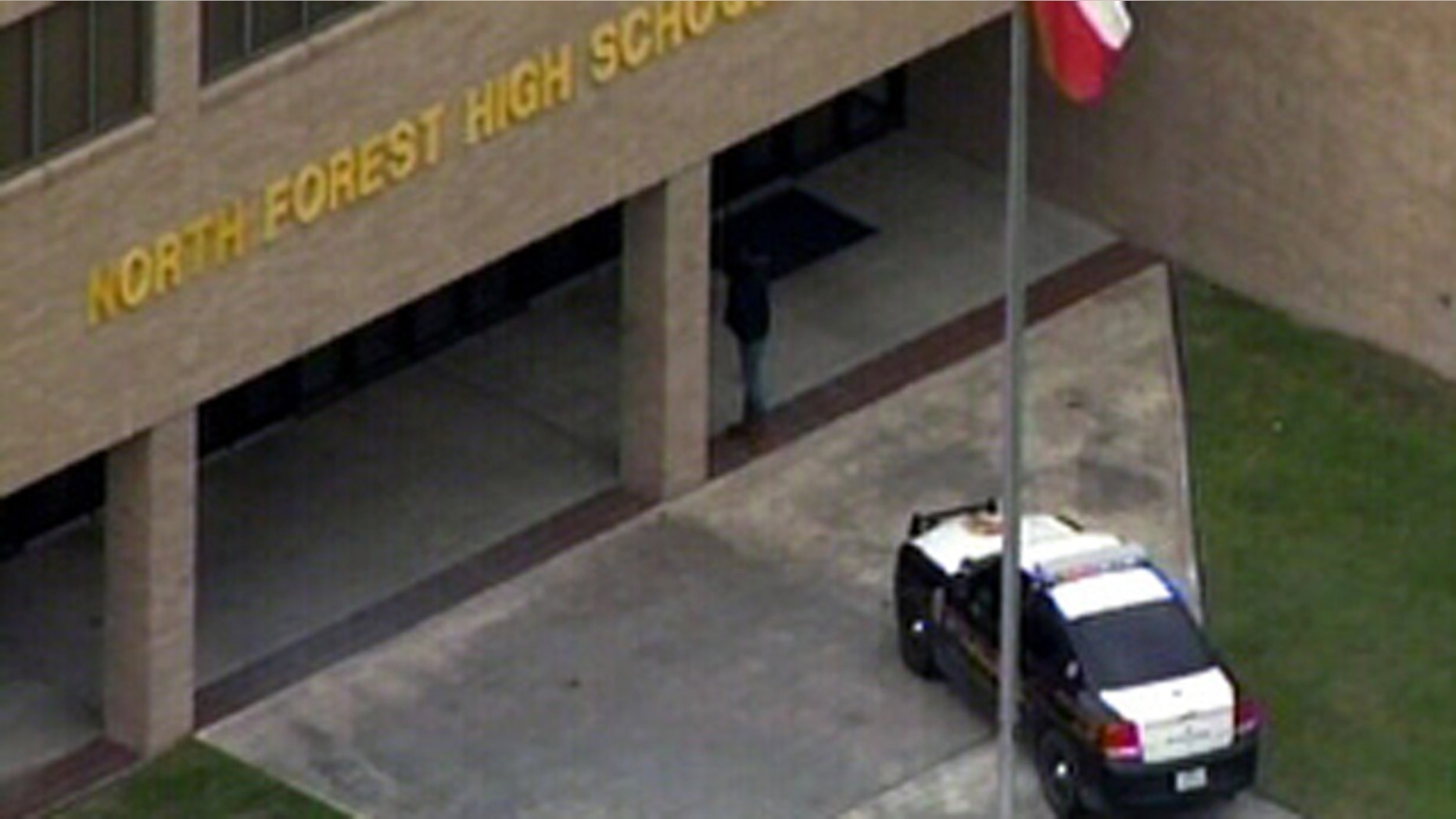 Jan. 10, 2012: This photo shows a police car outside of North Forest High School where a student reportedly shot another student in the leg.