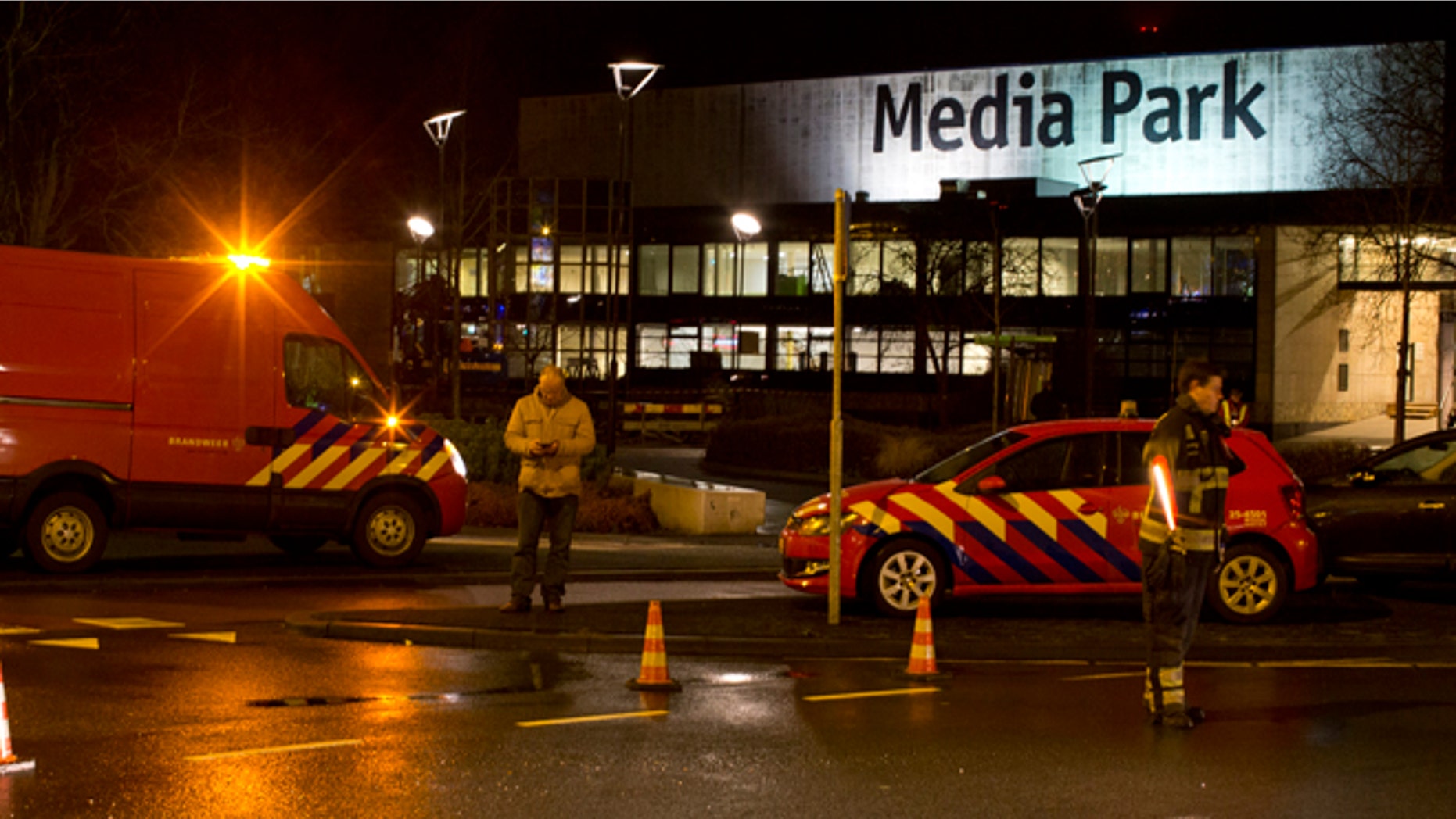 Jan. 29, 2015: Security forces are seen outside the Media Park in Hilversum, Netherlands.