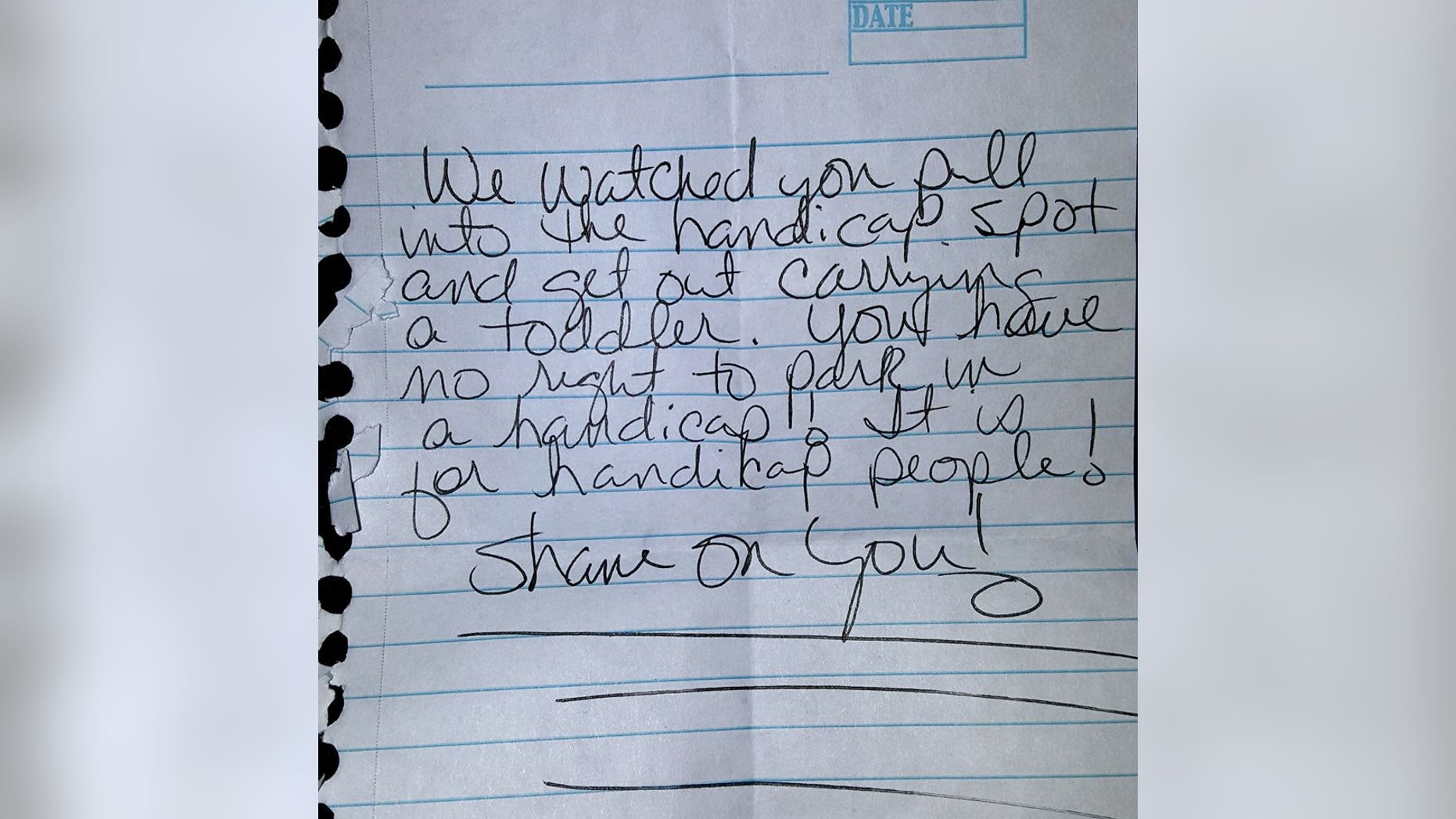 This note was allegedly left on Colleen Scarlett-Stice's windshield