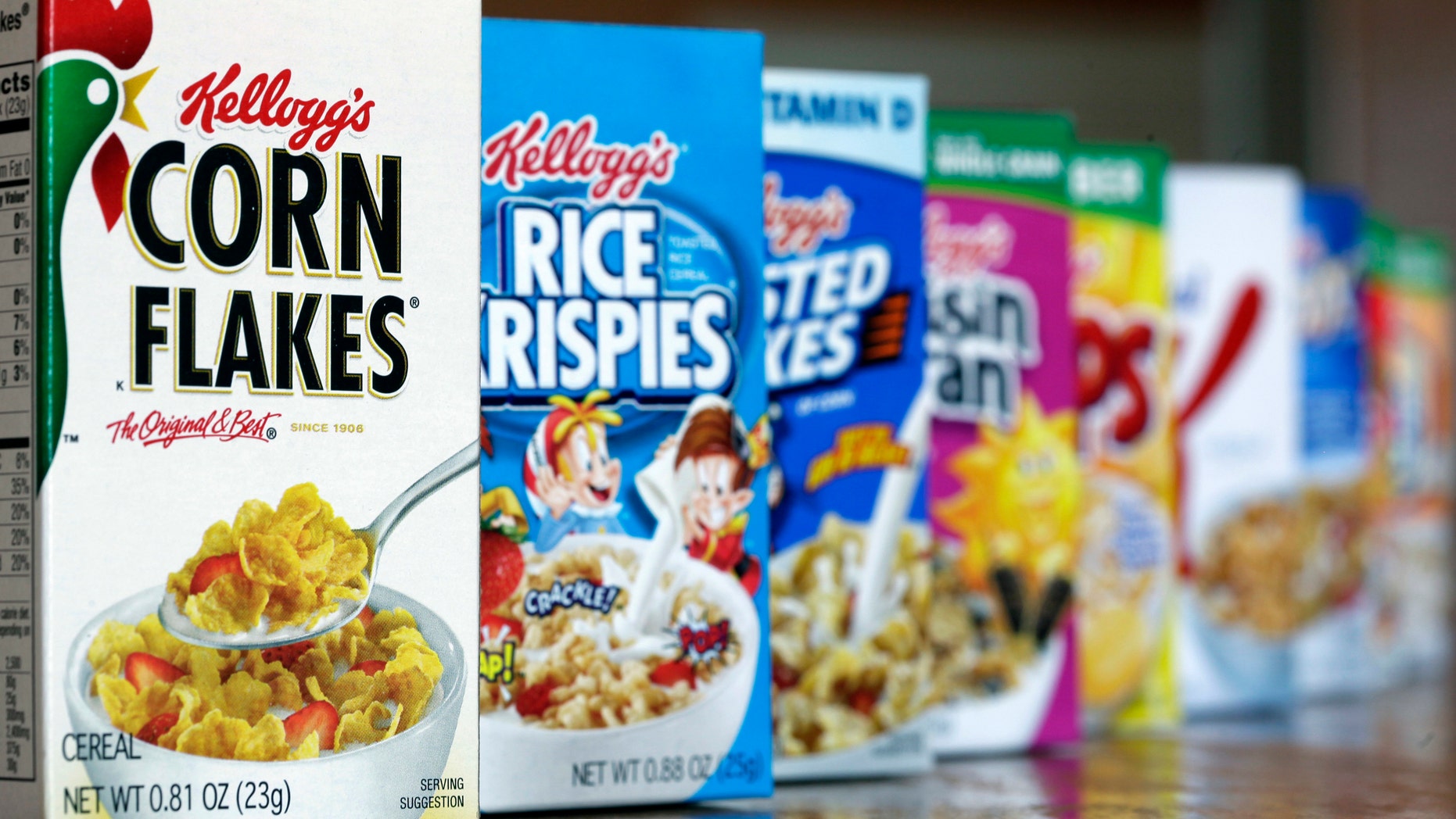 This Feb. 1, 2012, file photo, shows Kellogg's cereal products, in Orlando, Fla.