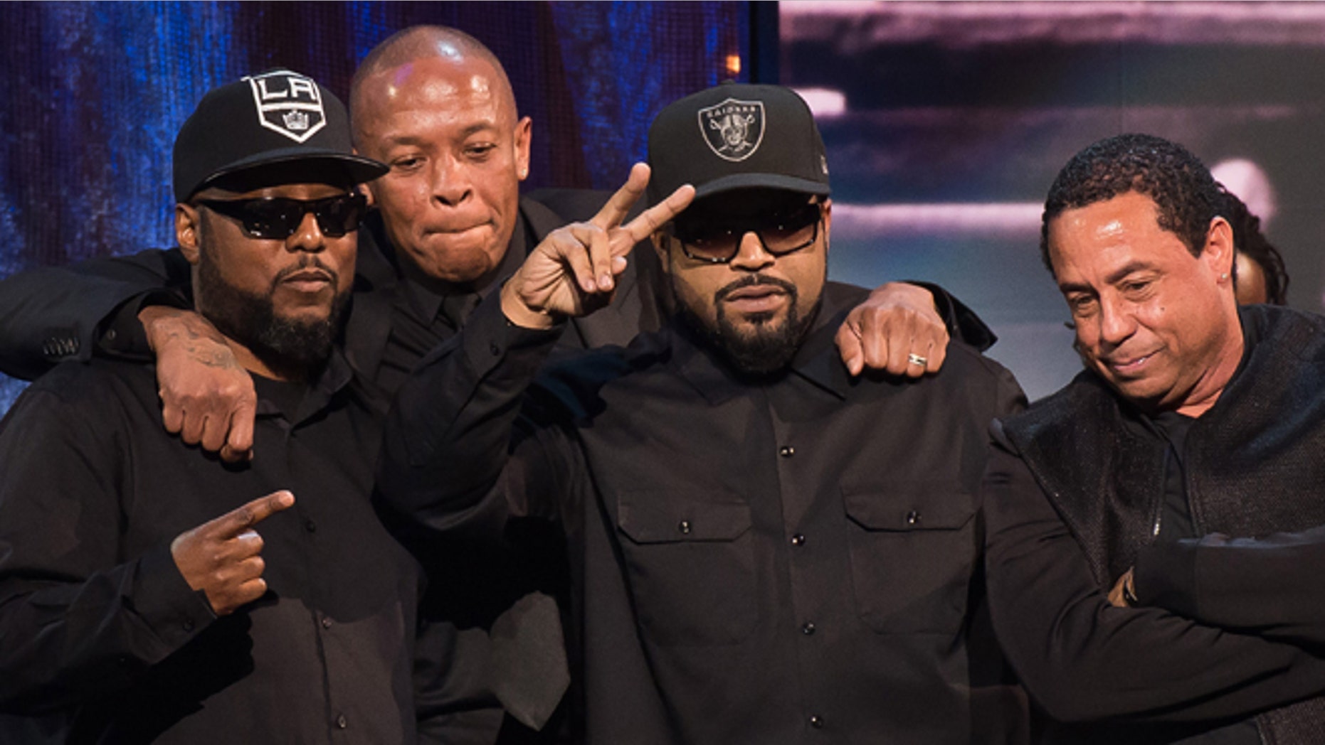 April 8. 2016. Inductees MC Ren, from left, Dr. Dre, Ice Cube and DJ Yella from N.W.A appear at the 31st Annual Rock and Roll Hall of Fame Induction Ceremony in New York.