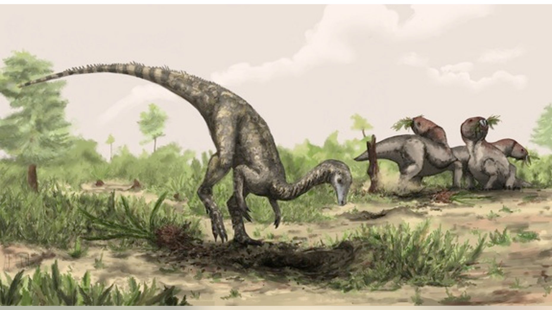 An artist's illustration of a Nyasasaurus from the middle Triassic of Tanzania.