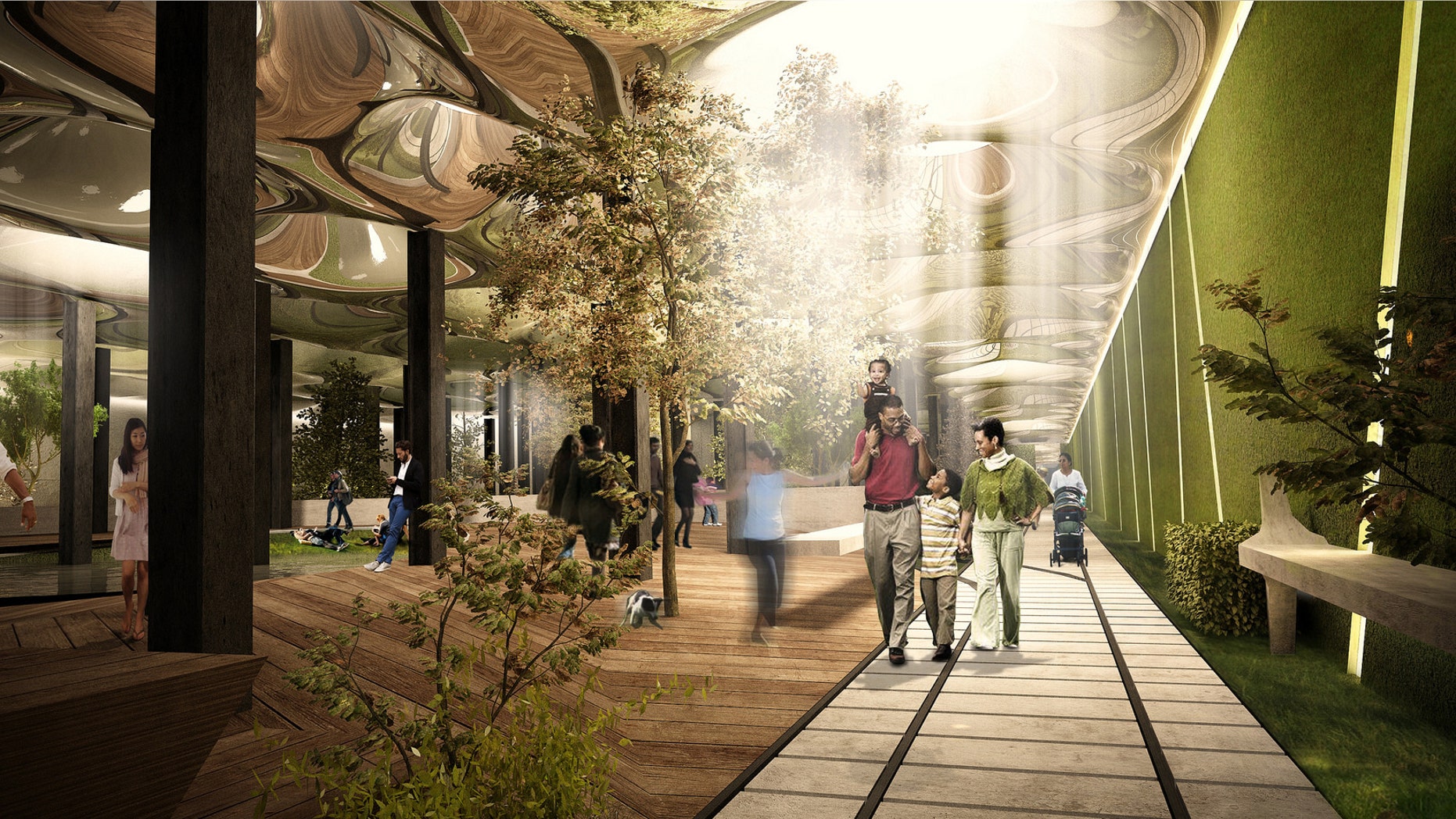 Nov. 25, 2014: This undated artist's rendering provided by The Lowline shows a deep underground park that could be created in a 116-year-old abandoned trolley terminal below the Lower East Side.