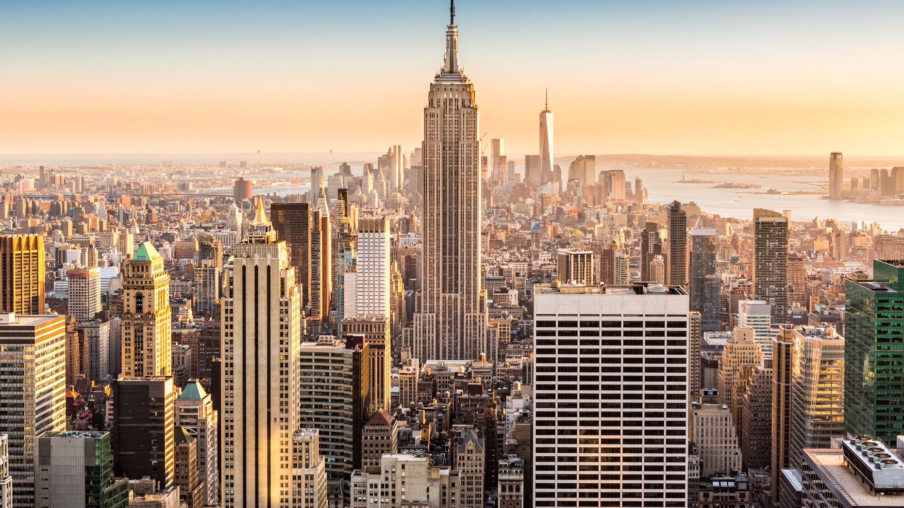 Aerial view of the New York skyline on a sunny afternoon