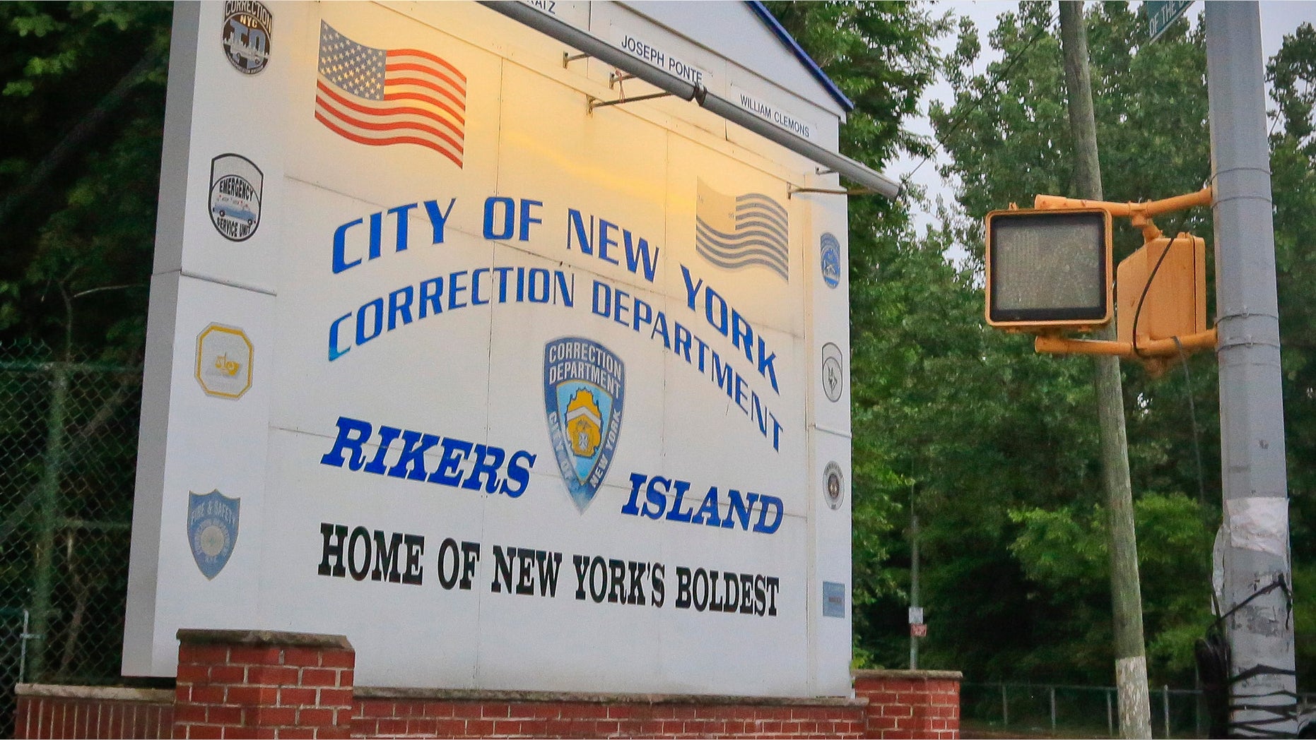 June 11, 2014: The main sign for the Rikers Island jail in the Queens borough of New York.