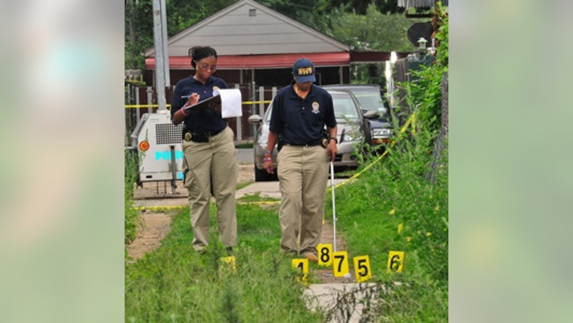 Investigators gather evidence at the BBQ bloodbath. 11 were shot, including a teenage girl who was paralyzed, at the 'party gone wrong' in South Jamaica.
