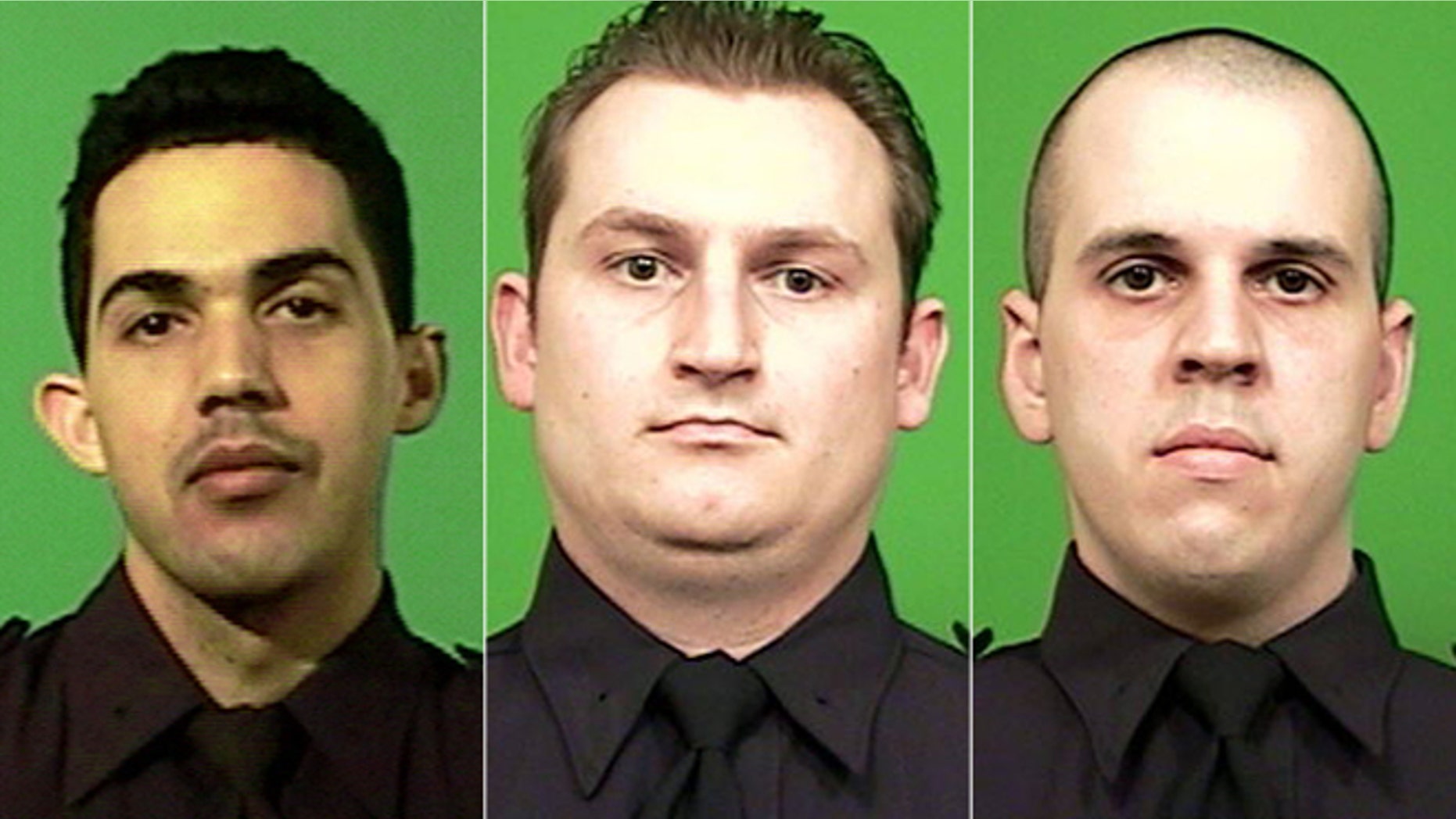 Jan 3, 2013: Juan Pichardo, left, was shot in the right thigh while disarming a suspect. Lukasz Kozicki, 32, center, was struck three times. Michael Levay, 27, right, was shot in the lower back.