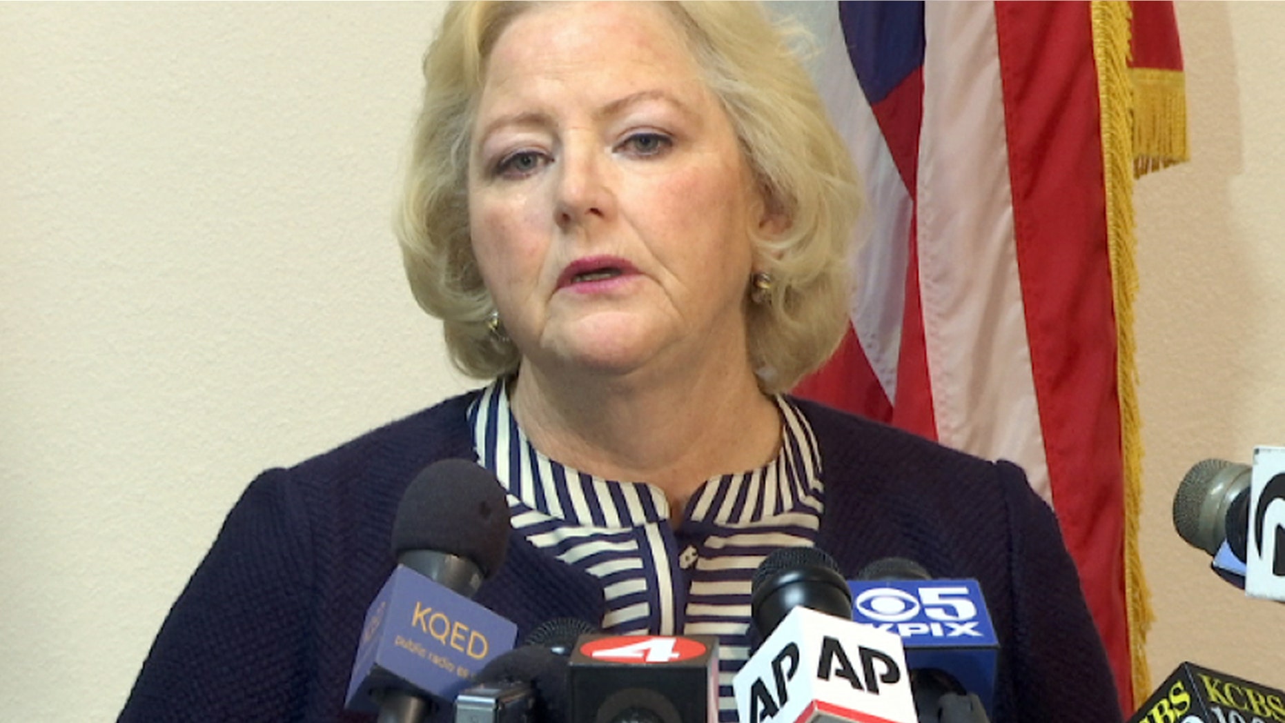 Sept. 9, 2016: Alameda County District Attorney Nancy O'Malley announces that her office will charge seven current and former San Francisco Bay Area police officers in a sexual misconduct scandal at a news conference in Oakland, Calif.