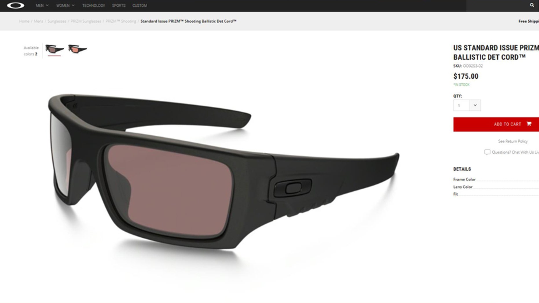 (Screenshot from www.oakley.com)