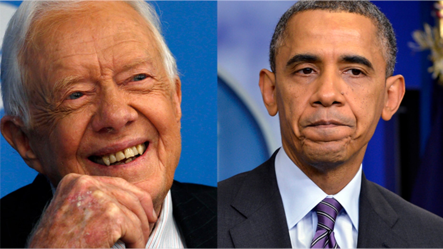 FILE: Former U.S. President Jimmy Carter, left, and President Barack Obama.