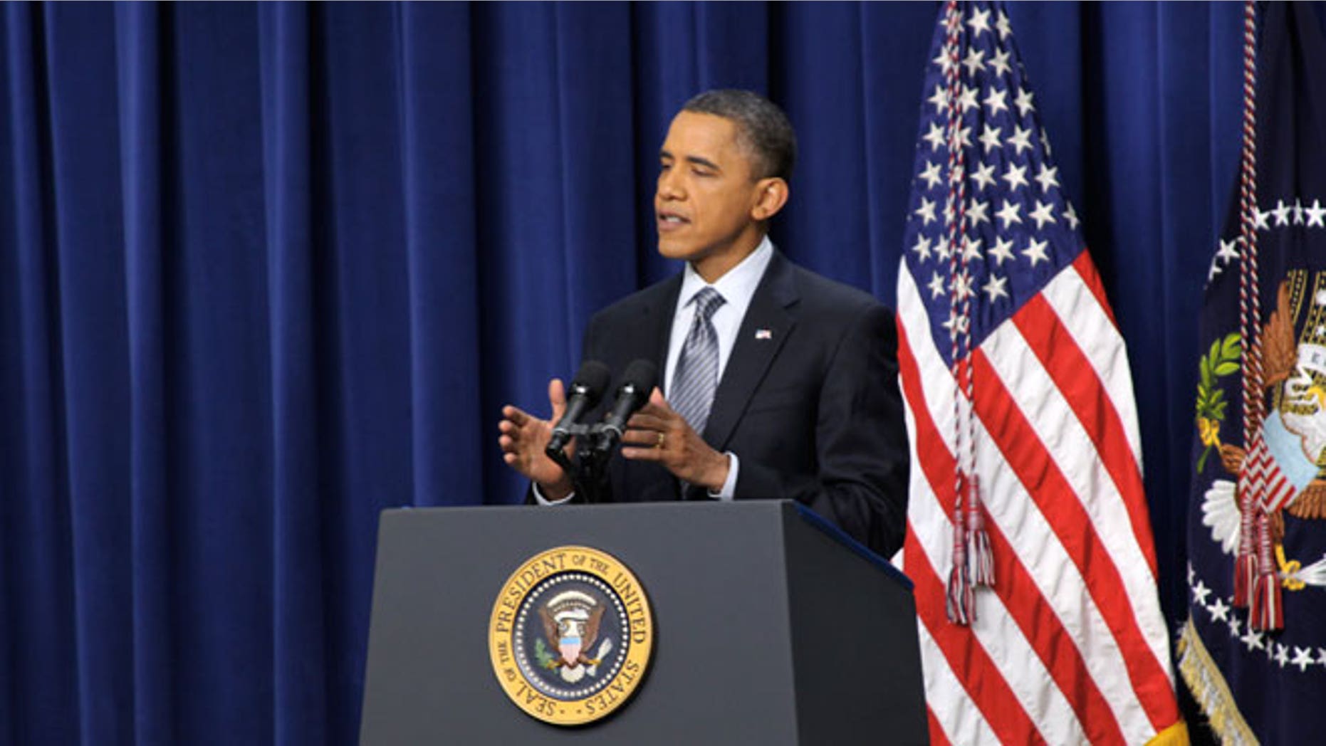Tuesday: President Obama speaks during a news conference at the Eisenhower Executive Office Building.