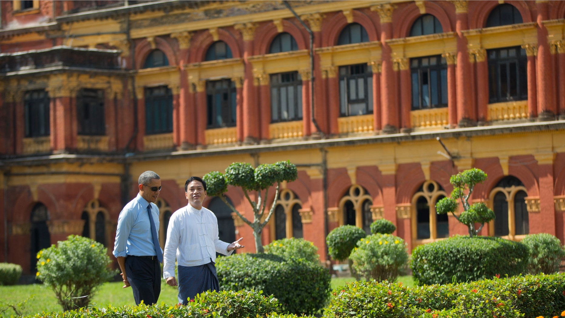 Nov. 14, 2014: U.S. President Barack Obama tours the Secretariat Building with Than Myint, Founder and President of Yangon Heritage Trust