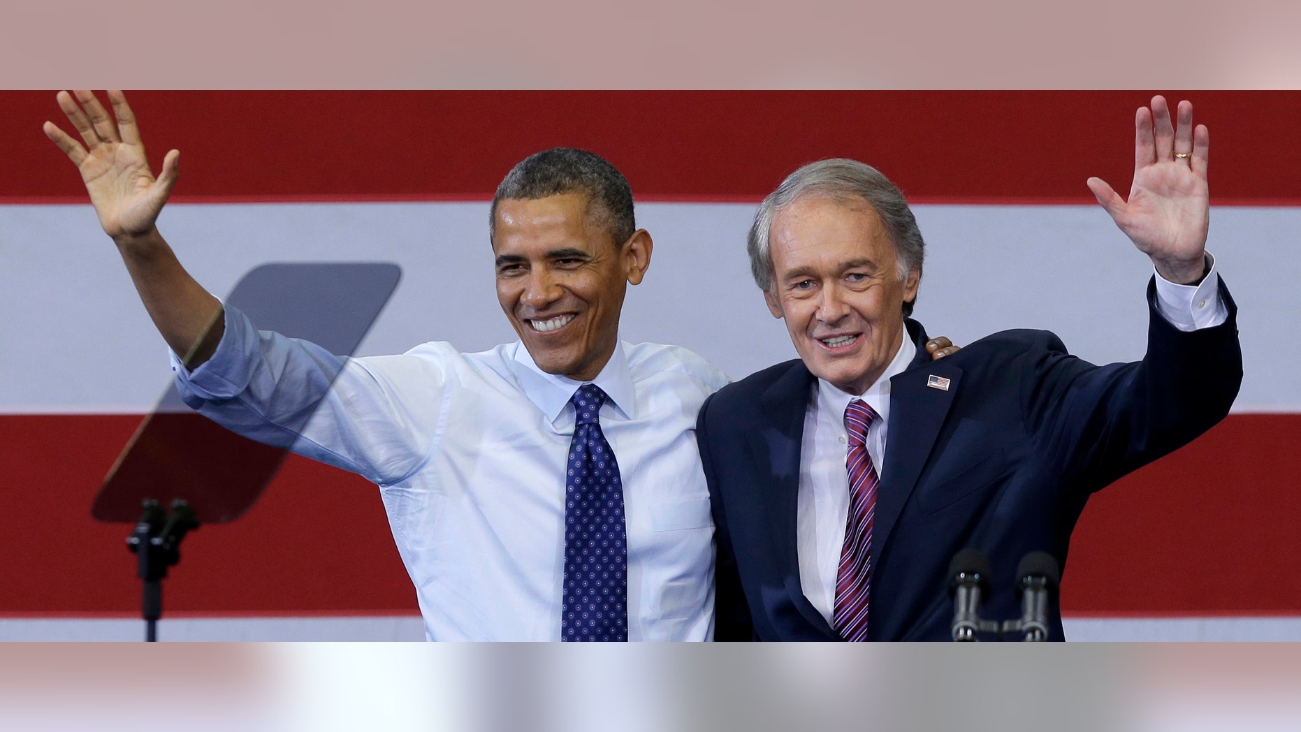 President Barack Obama and Massachusetts Democratic Senate candidate Rep. Ed Markey wave during a campaign rally. Markey is hoping to beat GOP challenger Gabriel Gomez in the special election on June 25.