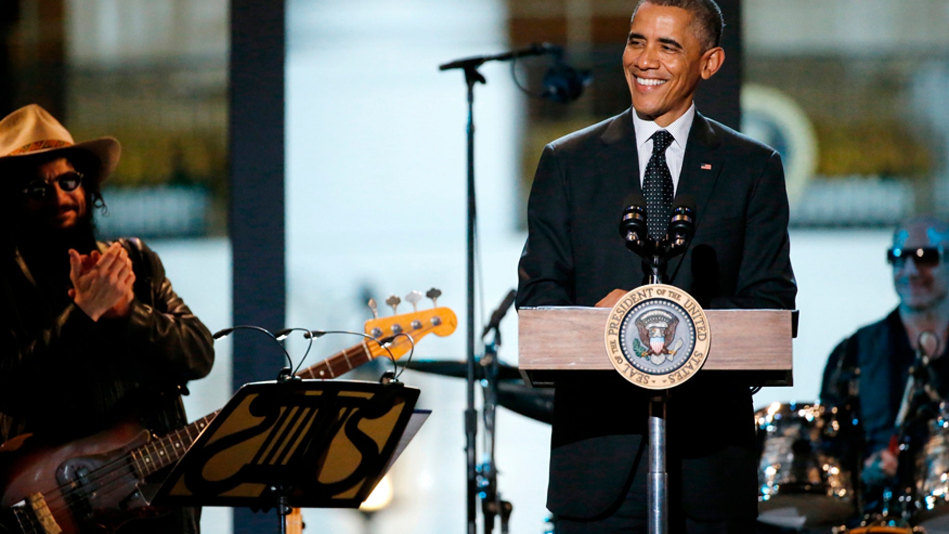 U.S. President Barack Obama introduces a performance at the "In Performance at the White House" series at the White House in Washington November 6, 2014.