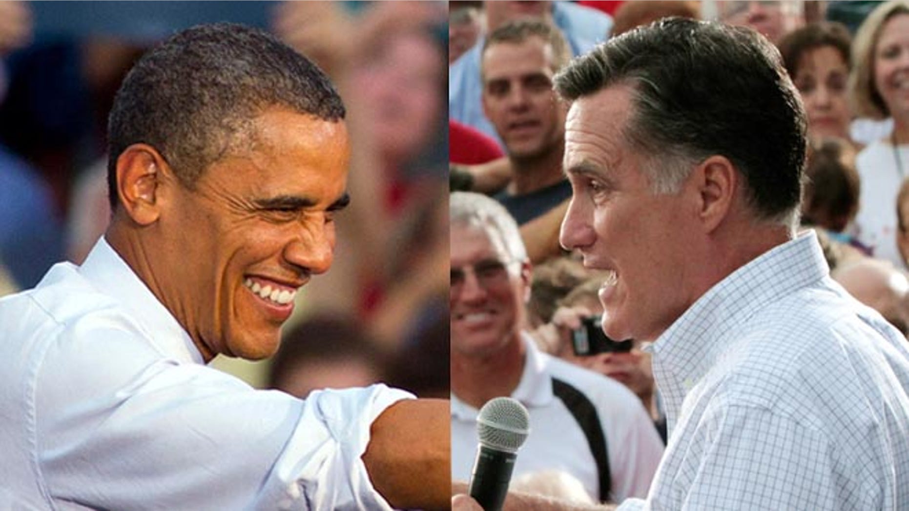 En estas fotos de archivo de agosto de 2012, el presidente Barack Obama y el candidato presidencial republicano y ex gobernador de Massachusetts Mitt Romney, a la derecha, hacen campaña en estados disputados, Obama in Leesburg, Virginia, y Romney en Waukesha, Wisconsin. El reto para Obama y Romney es conquistar a los votantes indecisos. (AP fotos)