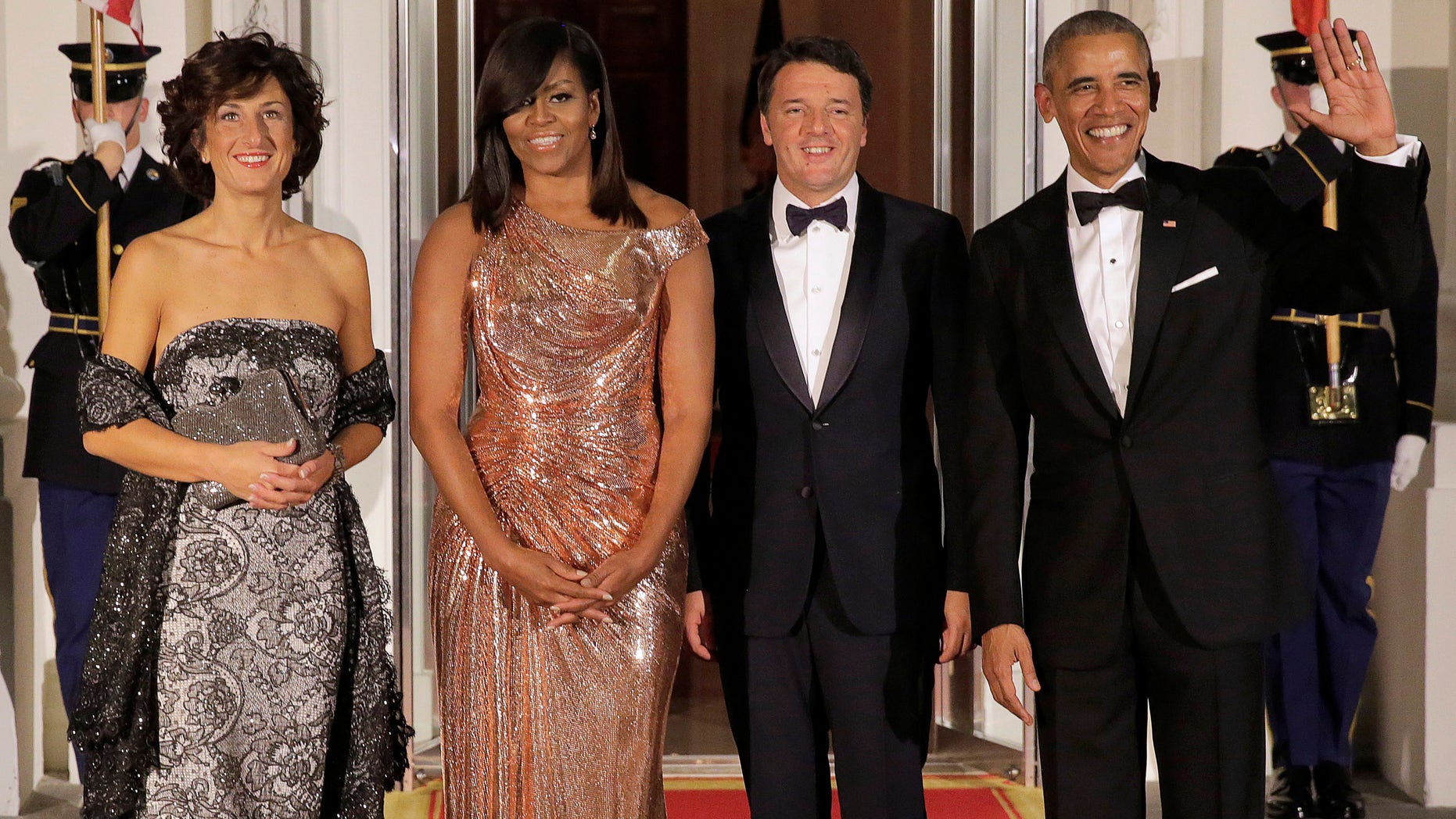 President Barack Obama and First Lady Michelle Obama at their final state dinner with the Italian prime minister and his wife