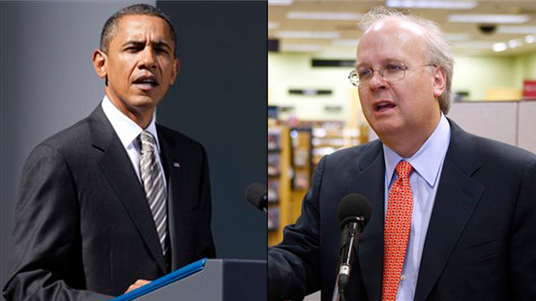 Shown here are President Obama and Republican strategist Karl Rove. (AP Photos)