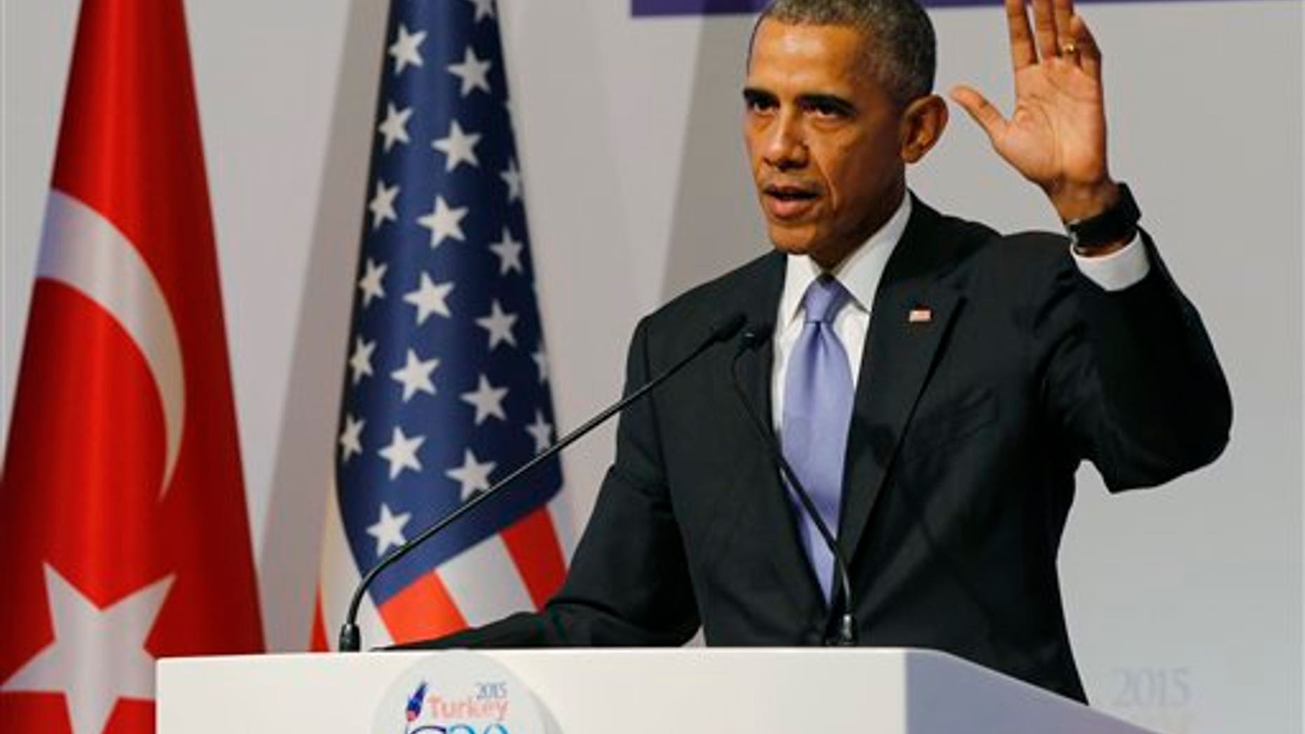 Nov. 16, 2015-- President Obama at the end of the G-20 summit in Antalya, Turkey. (AP)