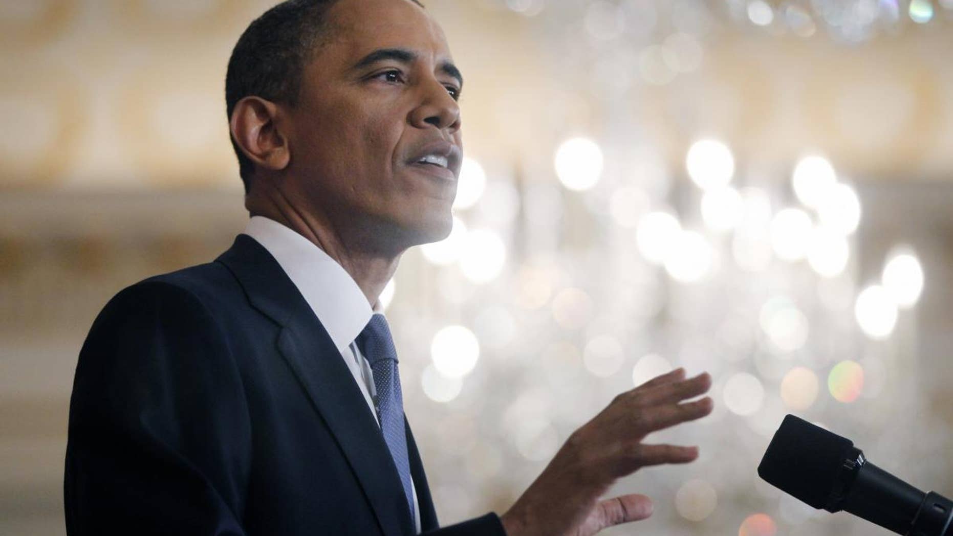 President Barack Obama delivers a policy address on events in the Middle East at the State Department in Washington, Thursday, May 19, 2011. (AP Photo/Charles Dharapak)