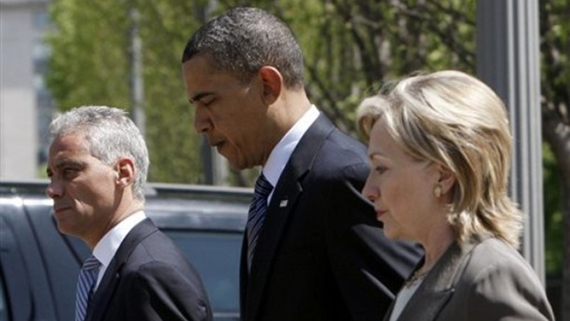 President Obama walks out of the White House with Secretary of State Hillary Clinton and White House Chief of Staff Rahm Emanuel in advance of the Nuclear Security Summit April 11. (AP Photo)