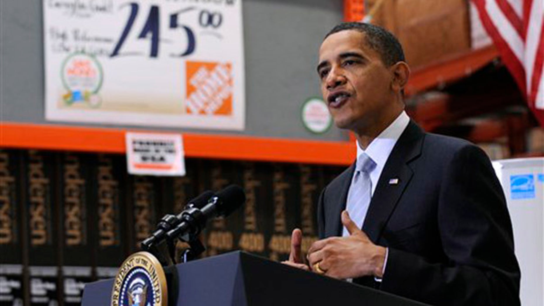 President Barack Obama speaks during a visit to Home Depot in Alexandria, Va., Tuesday, Dec. 15, 2009. (AP)