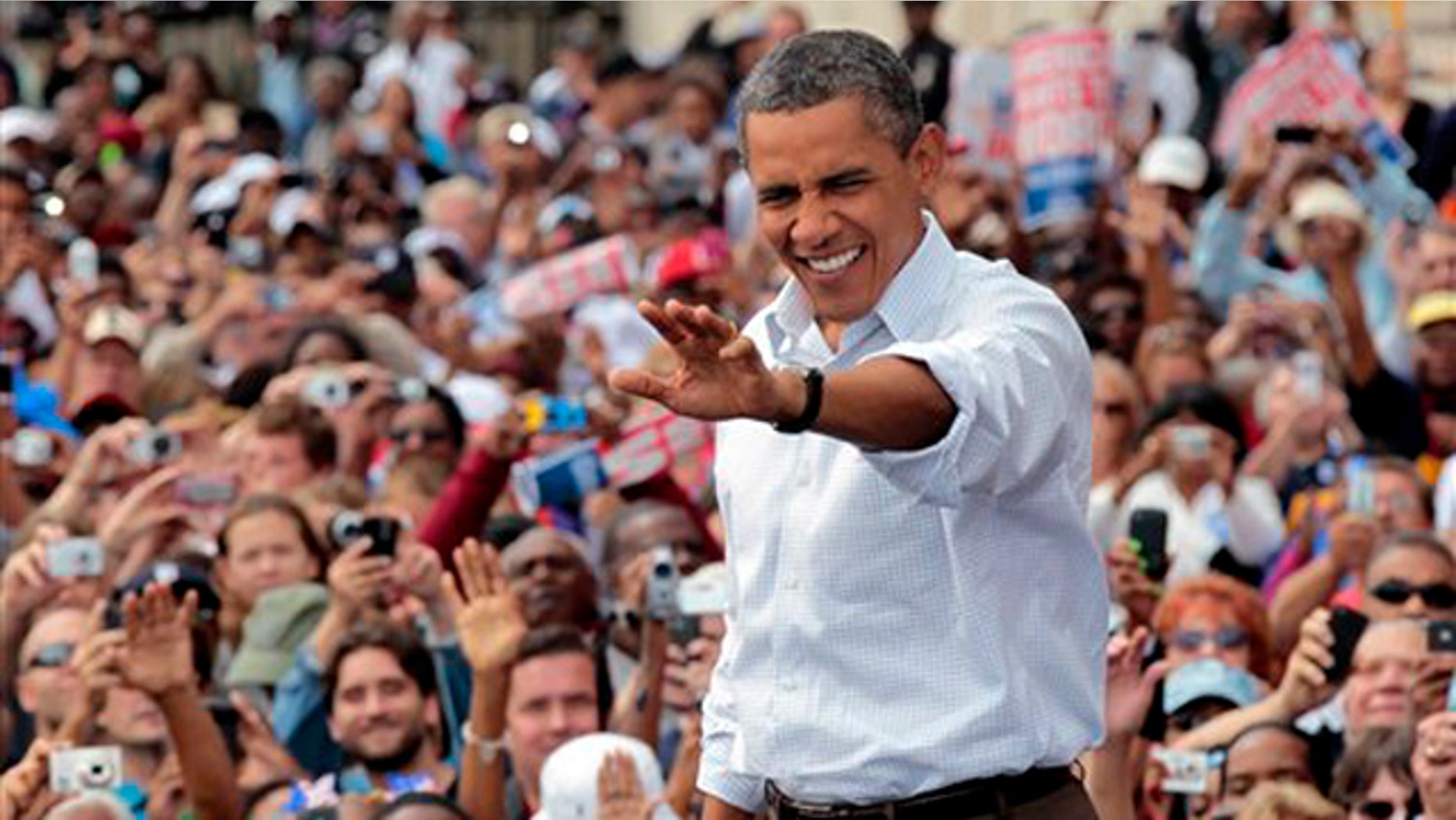 President Obama waves to supporters during a Labor Day speech Sept. 5 in Detroit.
