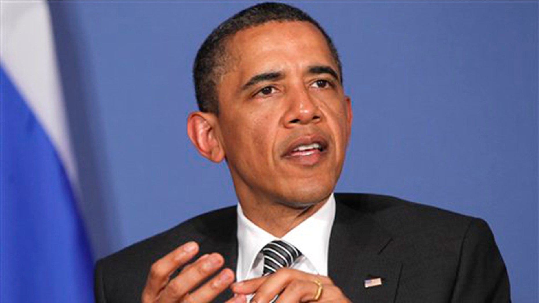 President Obama makes a statement to reporters during his meeting with Russia's President Dmitry Medvedev on the sidelines of the G-8 summit in Deauville, France, May 26.
