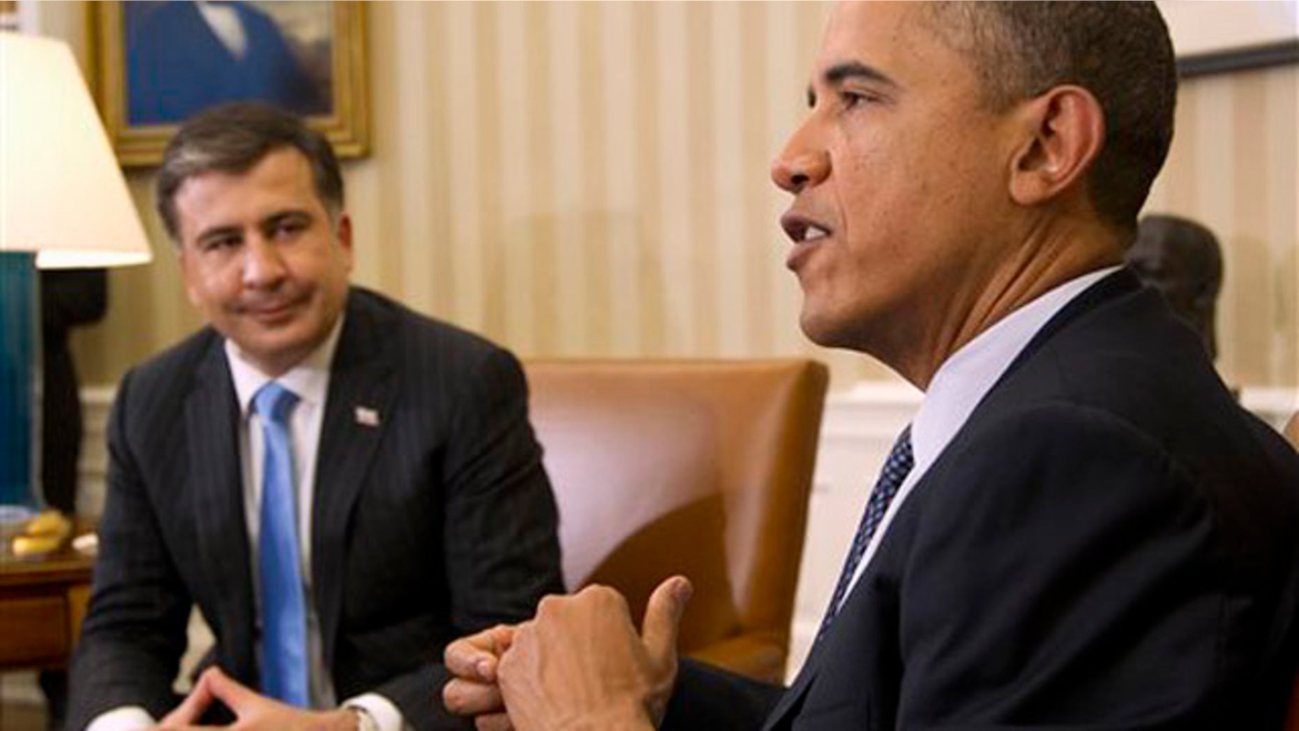 Jan. 30, 2012: President Obama meets with Georgian President Mikheil Saakashvili in the Oval Office of the White House.